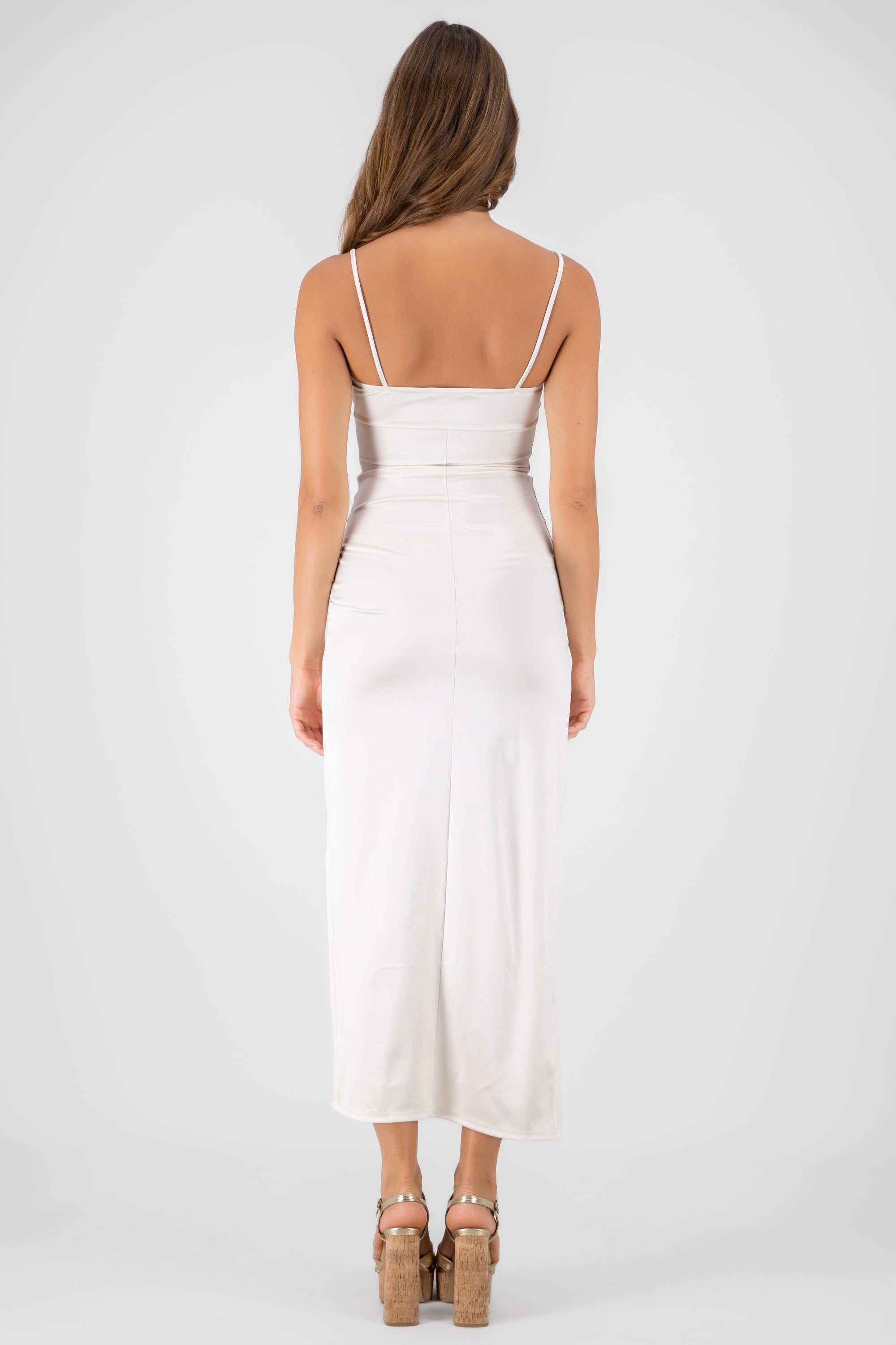 Maxi smooth satin dress CREAM
