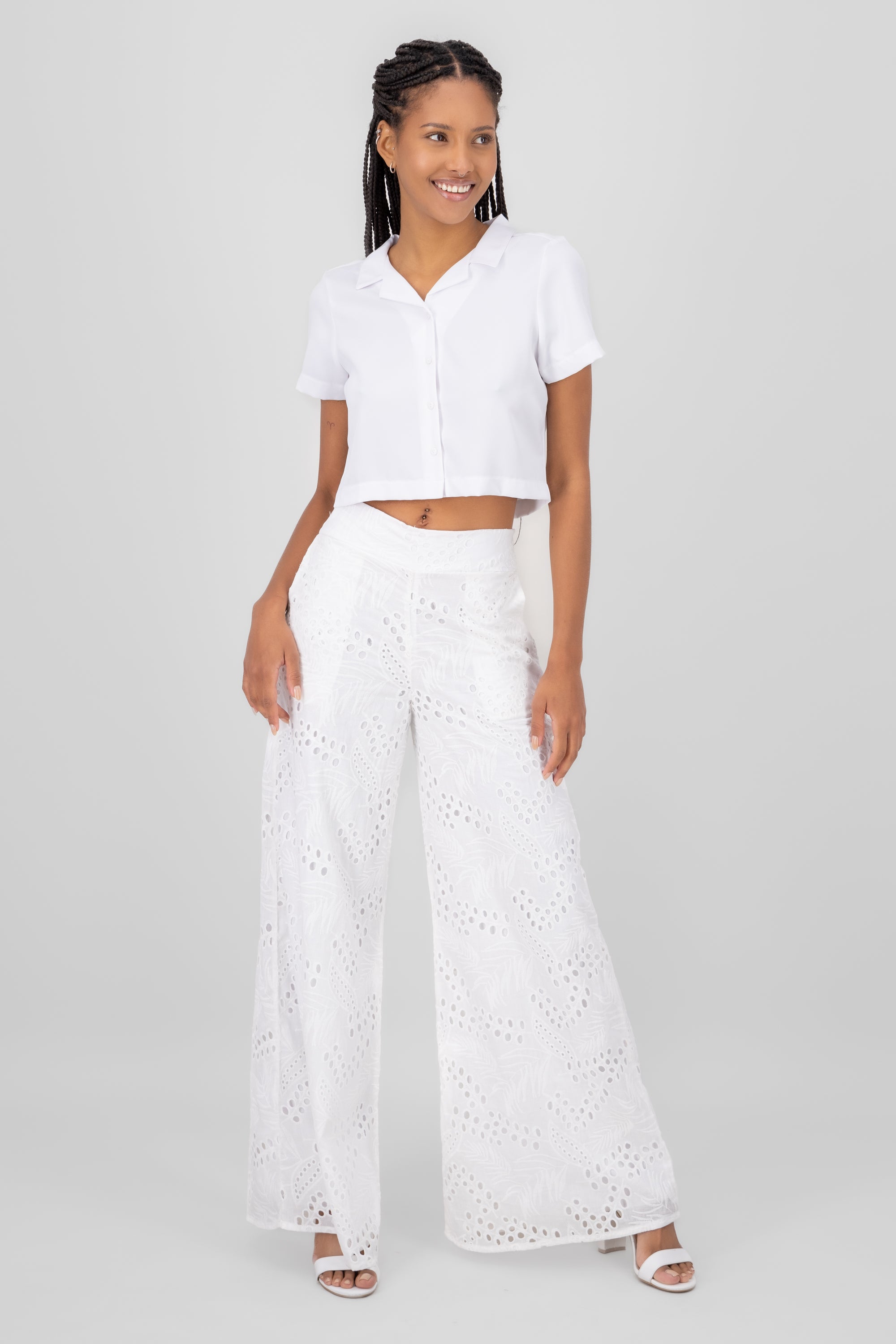 Pantalon bordado suizo algodon BLANCO