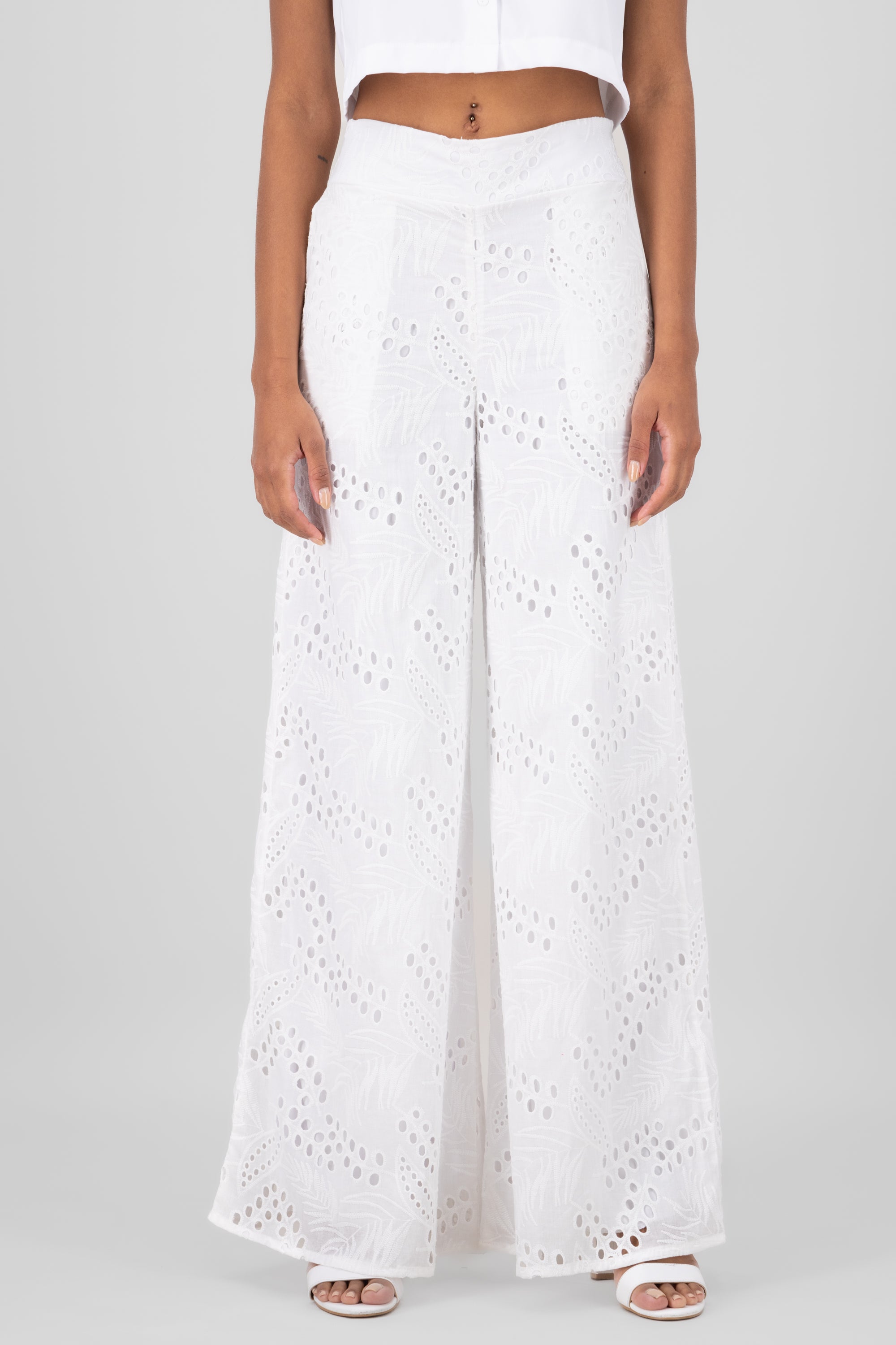 Pantalon bordado suizo algodon BLANCO