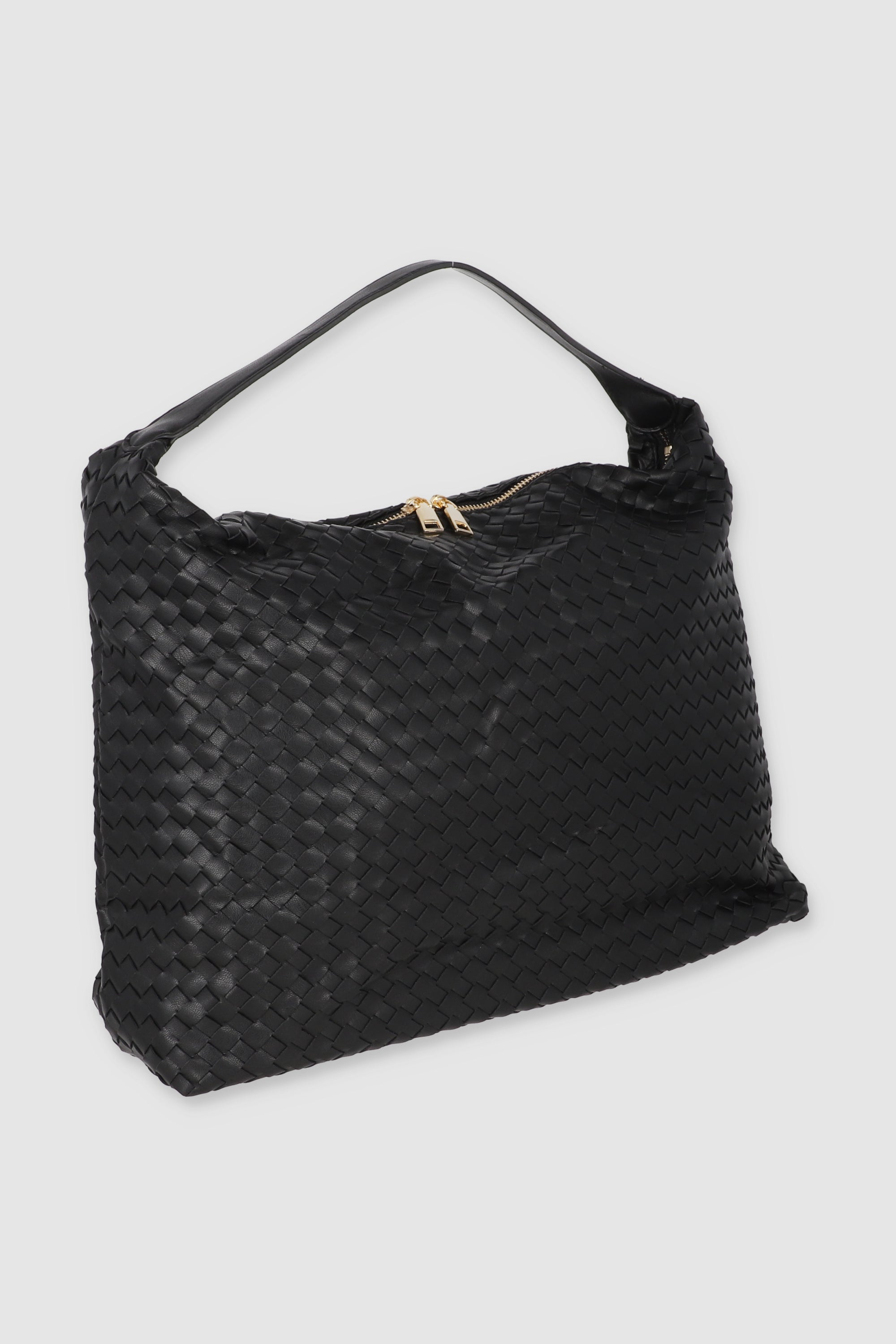 Bolsa tote tejida efecto piel NEGRO