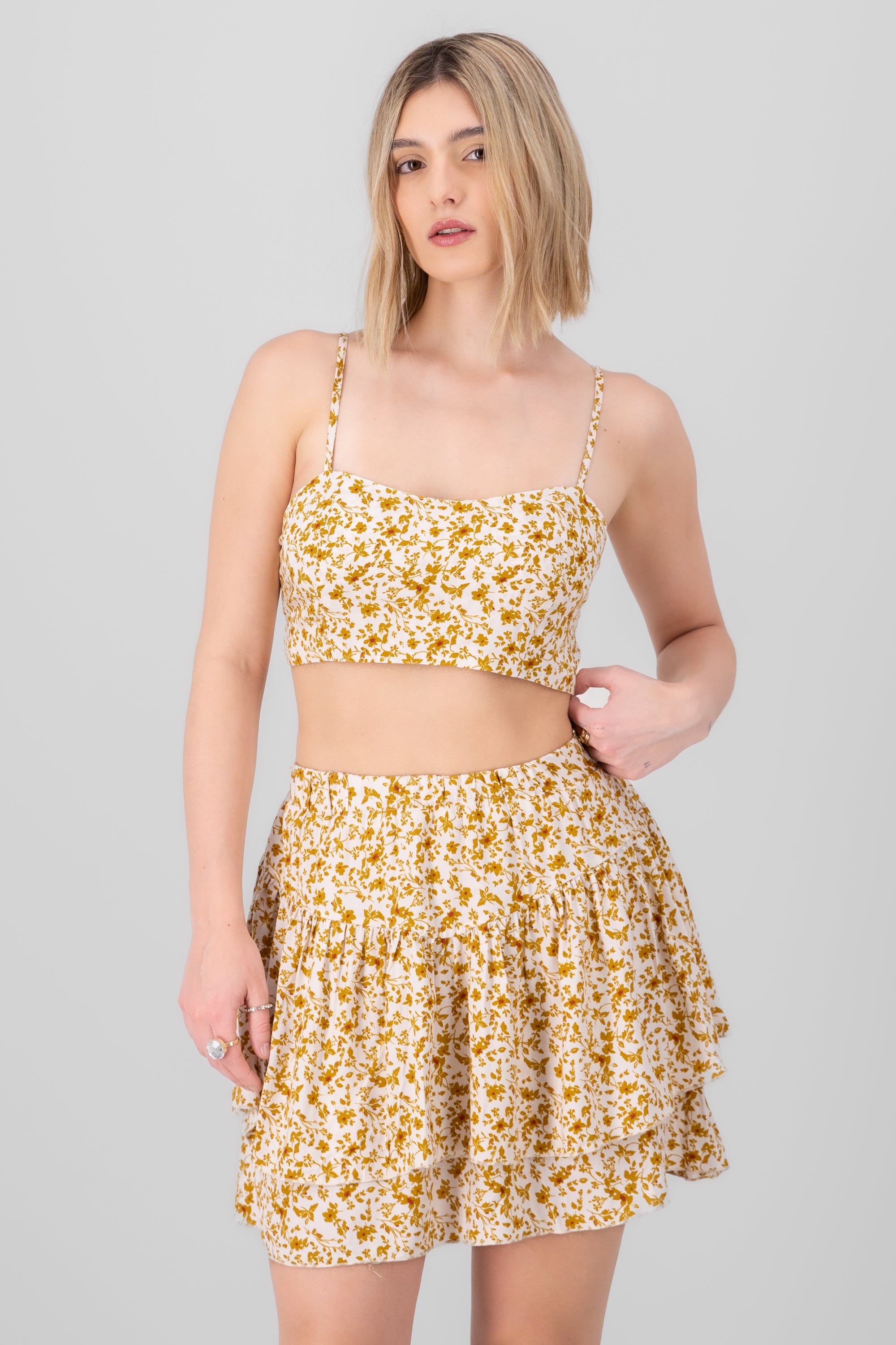 Crop Top Flores Mustard combo