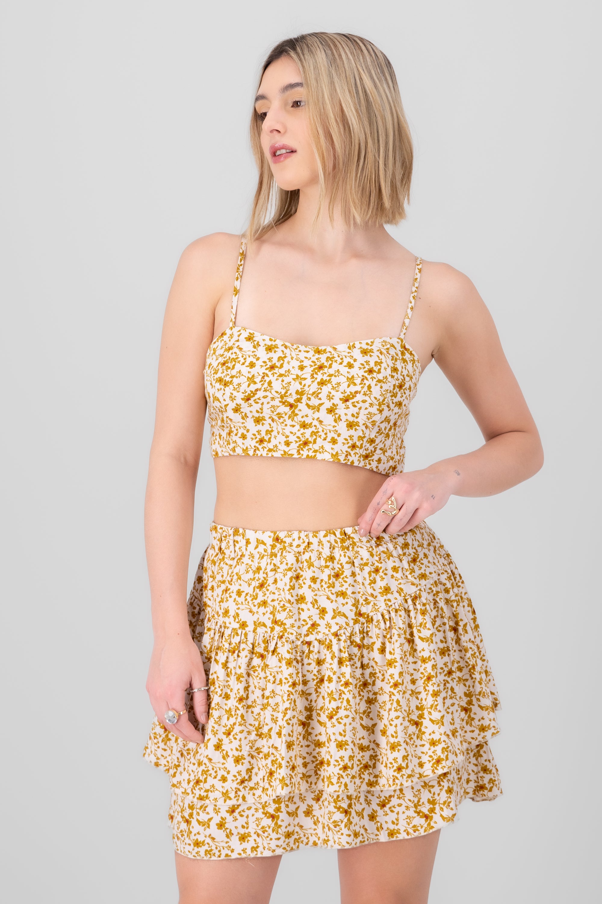 Crop Top Flores Mustard combo