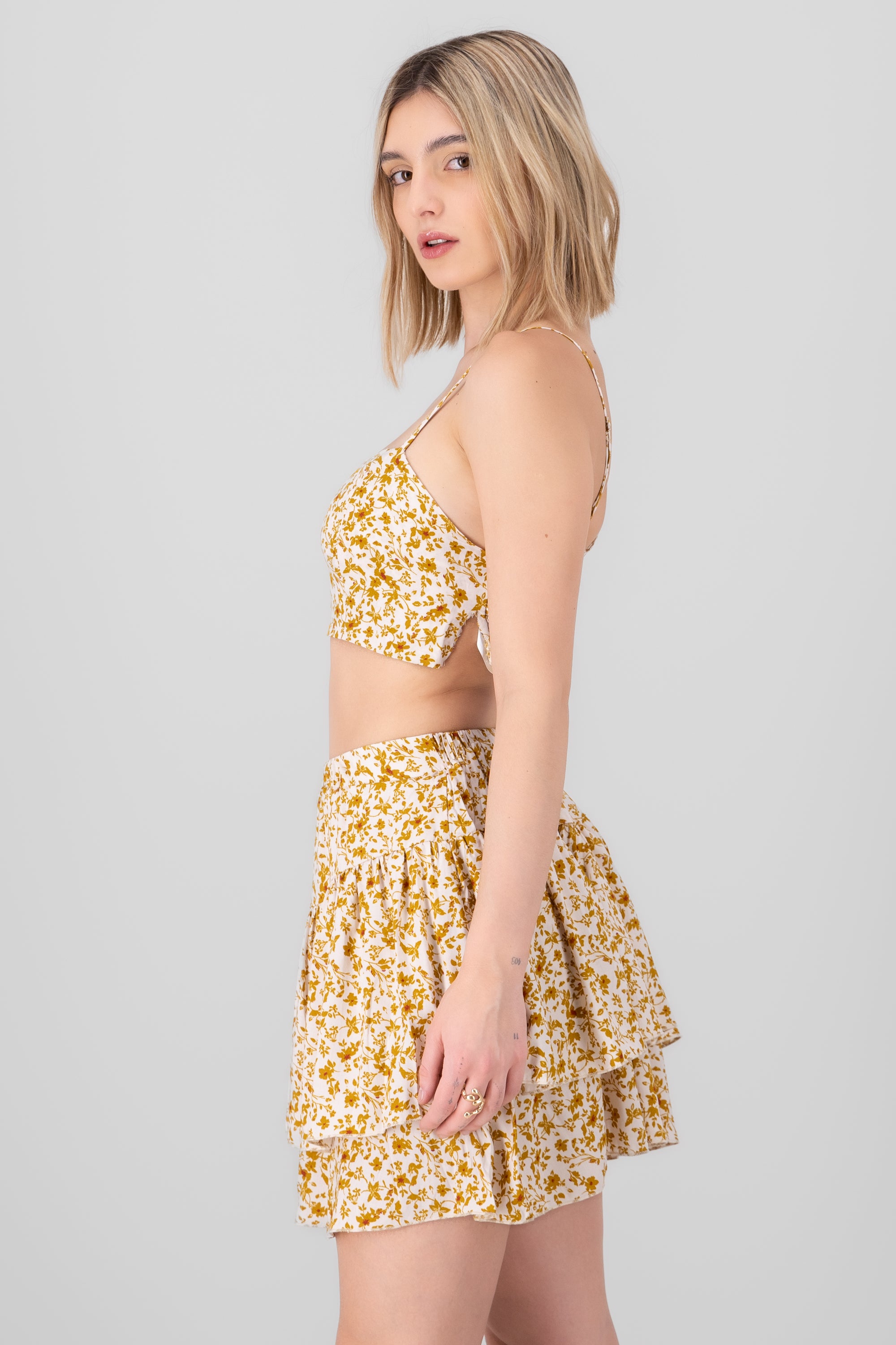 Crop Top Flores Mustard combo