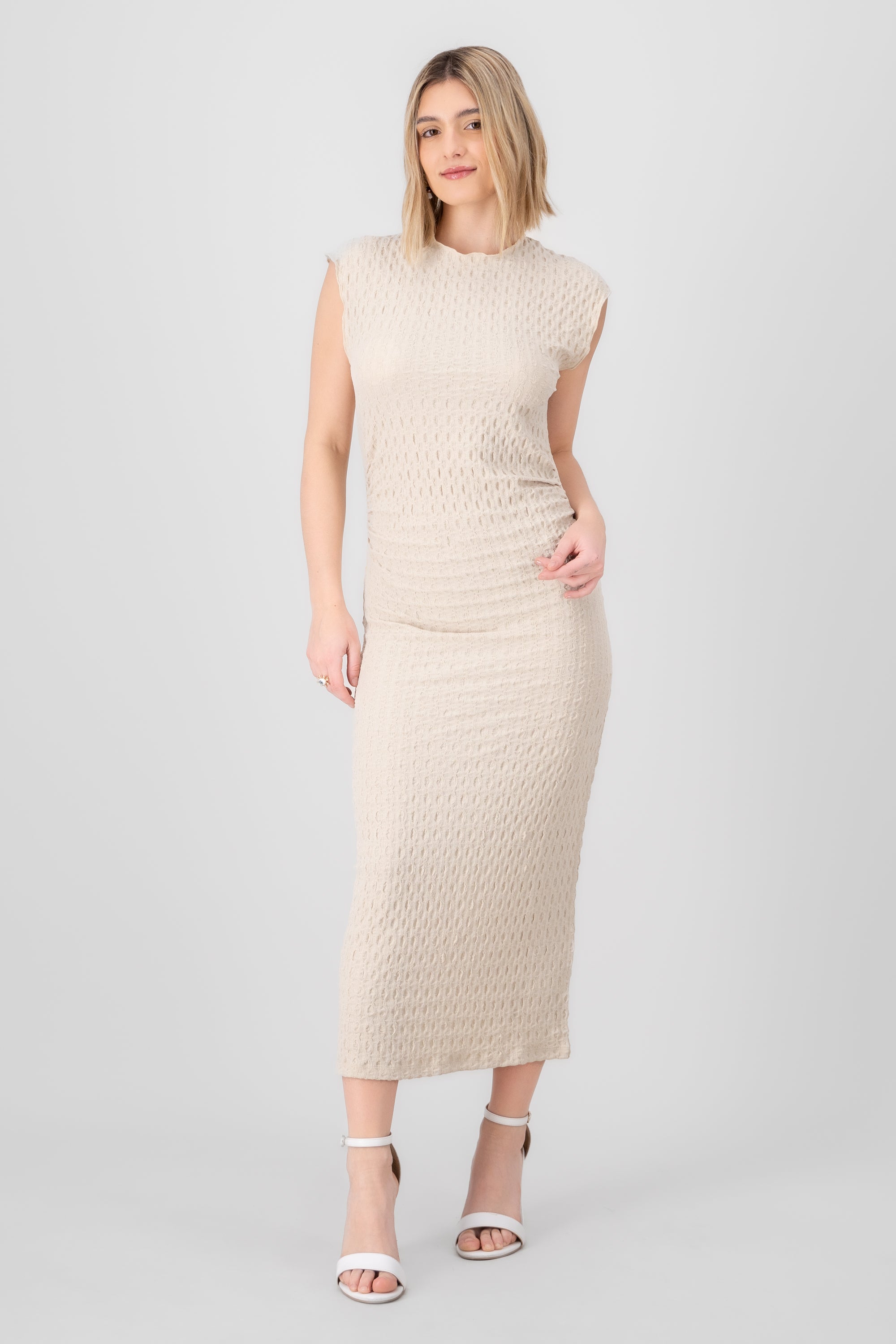 Vestido midi textura HUESO