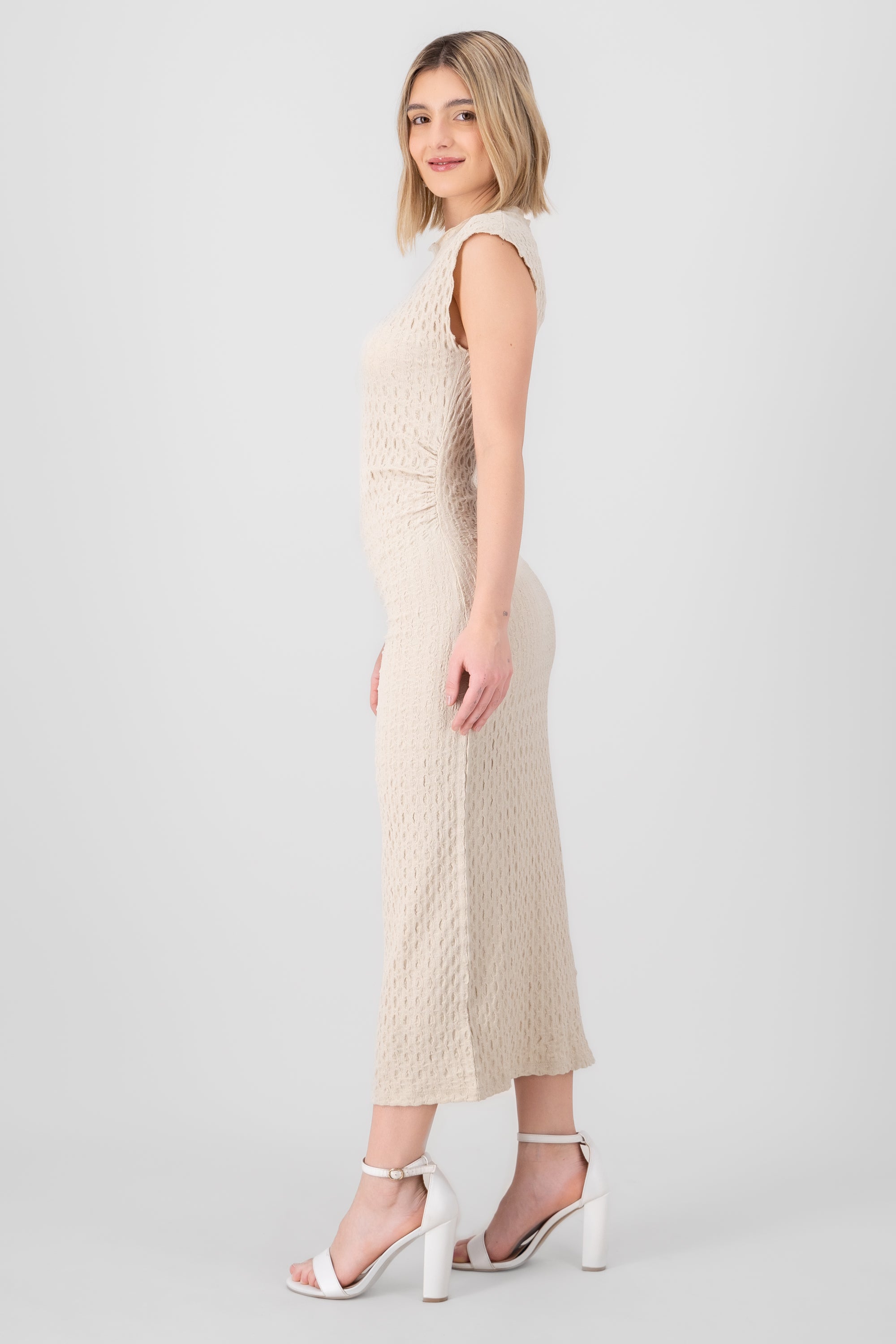 Vestido midi textura HUESO