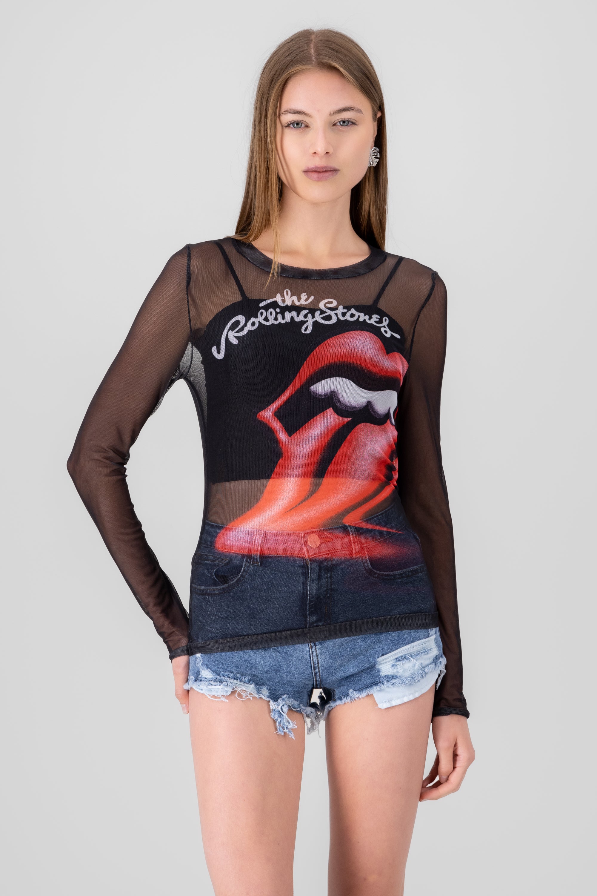 Mesh Rolling Stones blouse Black Combo