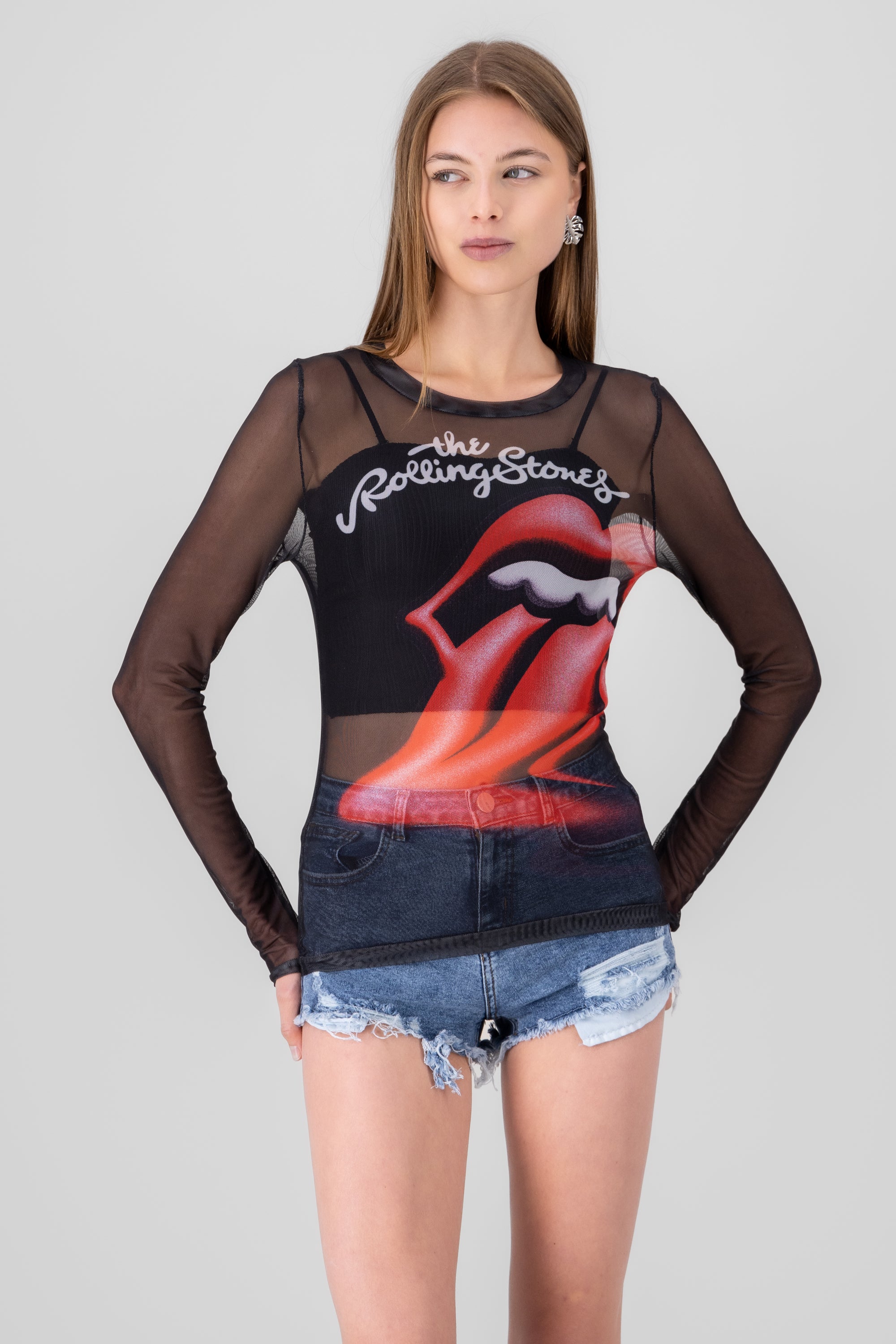 Mesh Rolling Stones blouse Black Combo