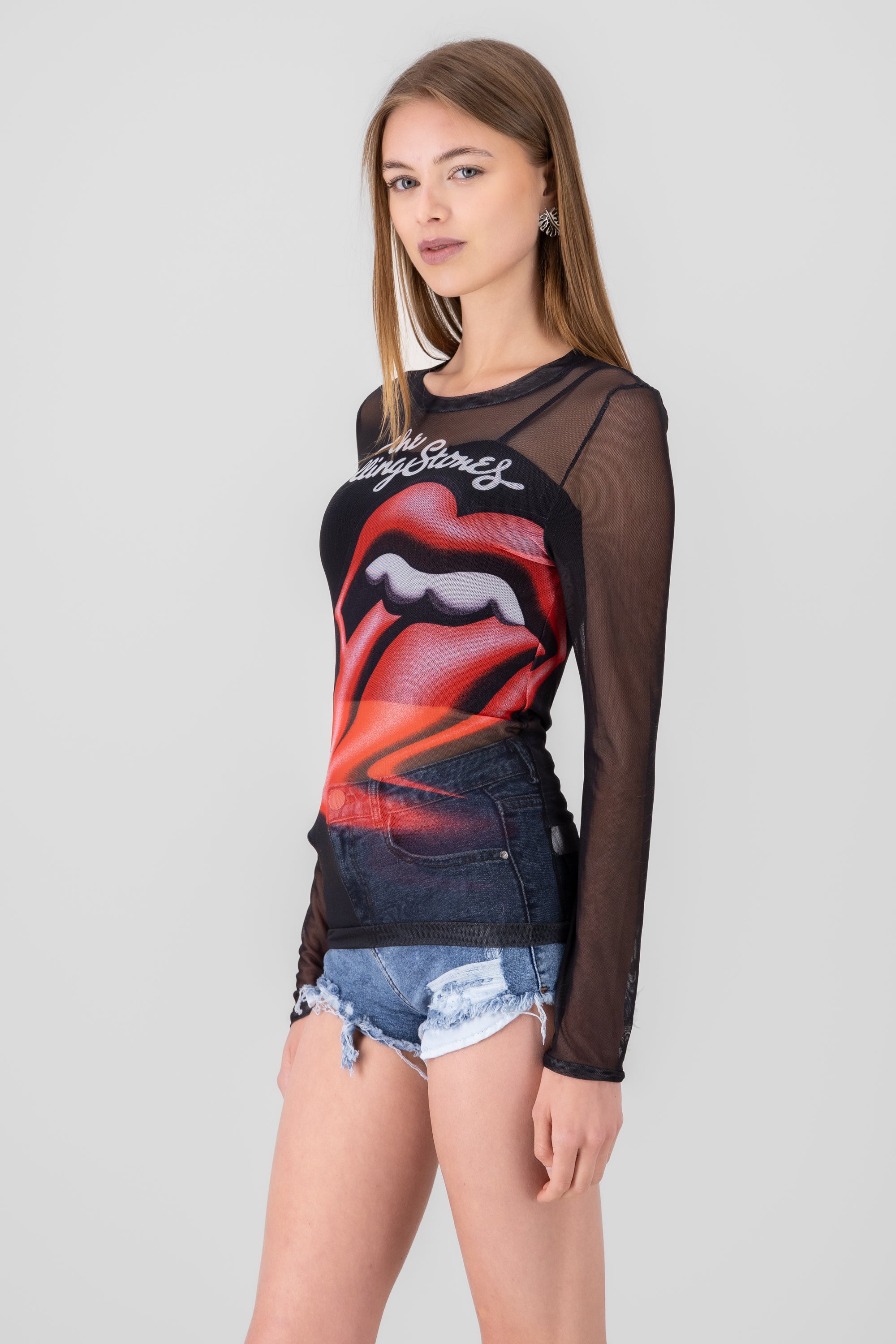 Mesh Rolling Stones blouse Black Combo