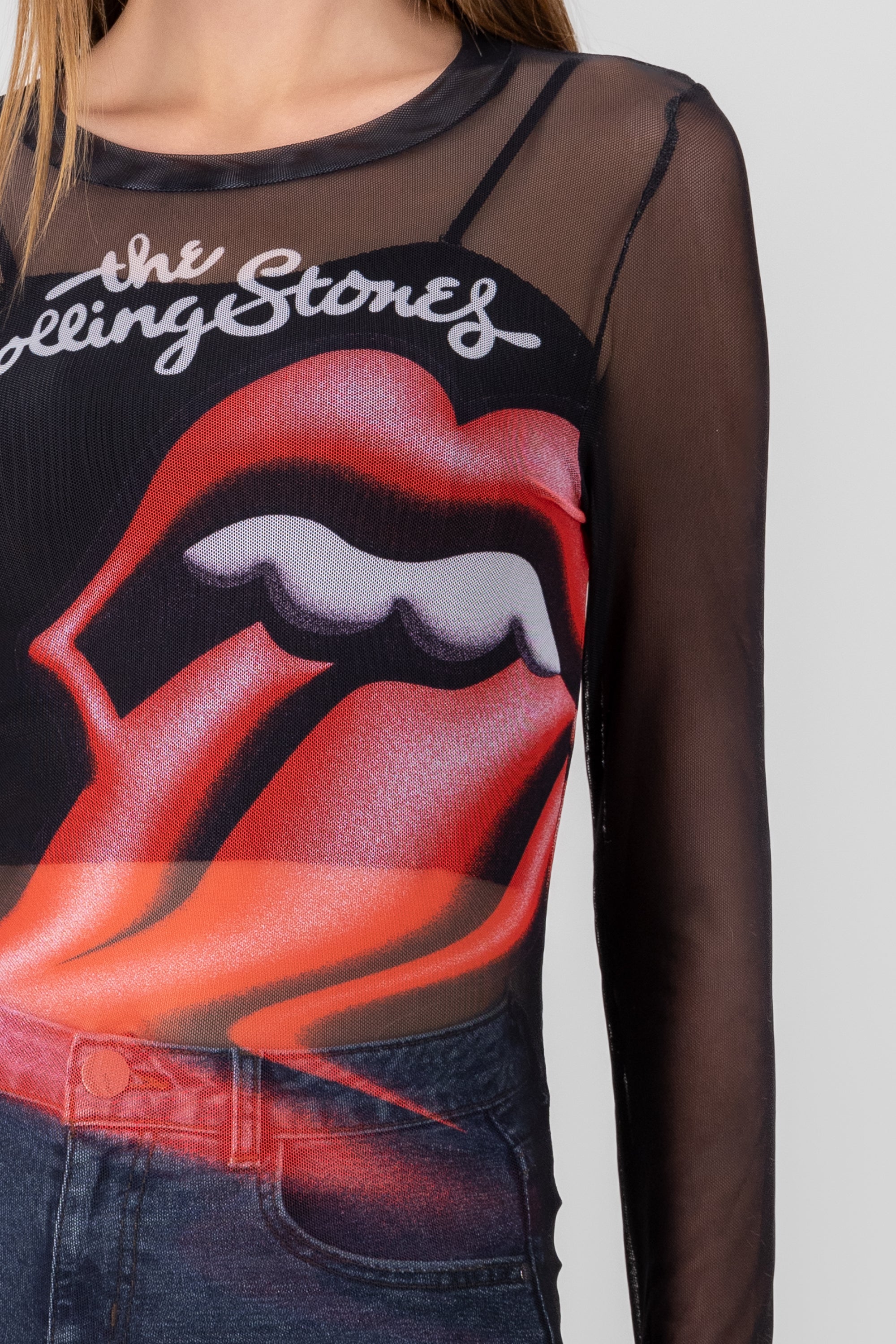 Mesh Rolling Stones blouse Black Combo