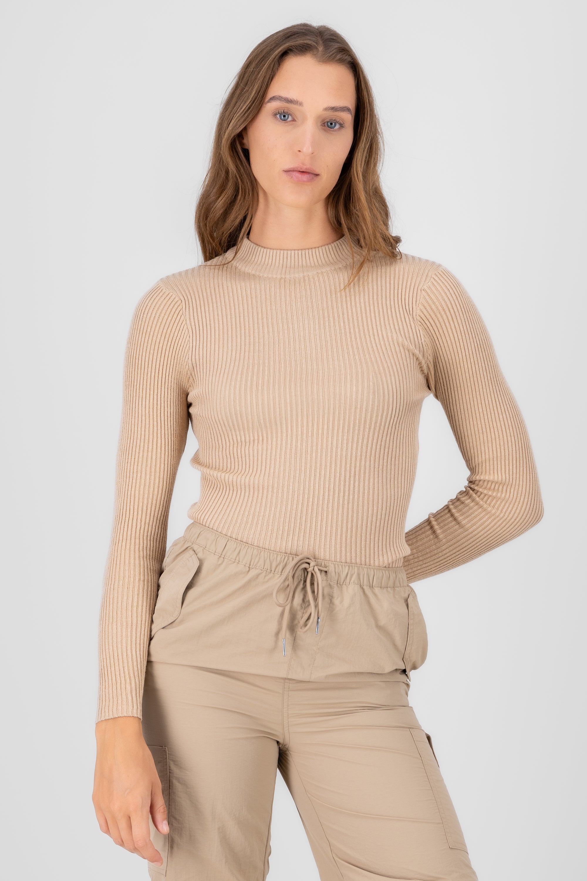 Top long sleeve rib Khaki