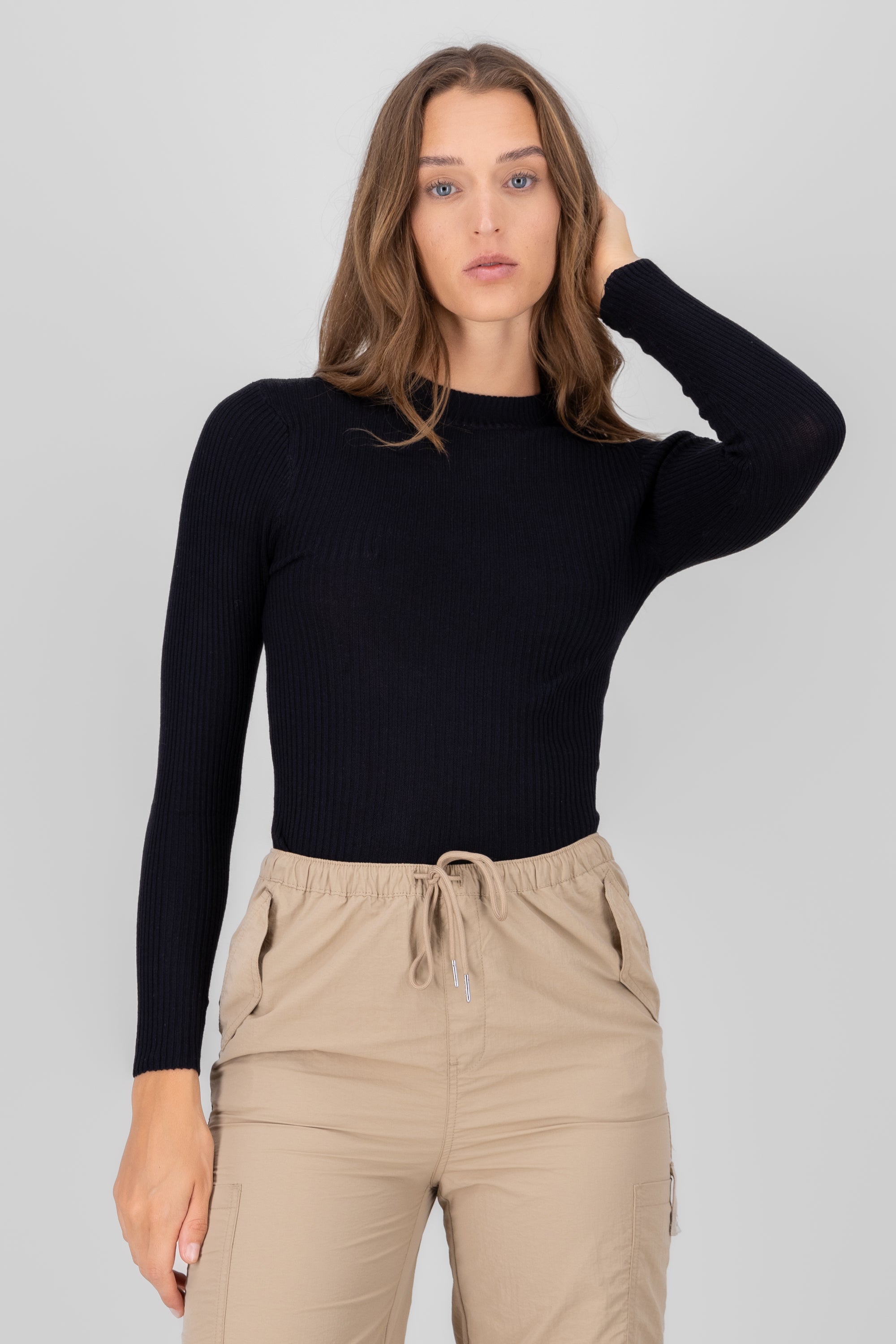 Top long sleeve rib BLACK