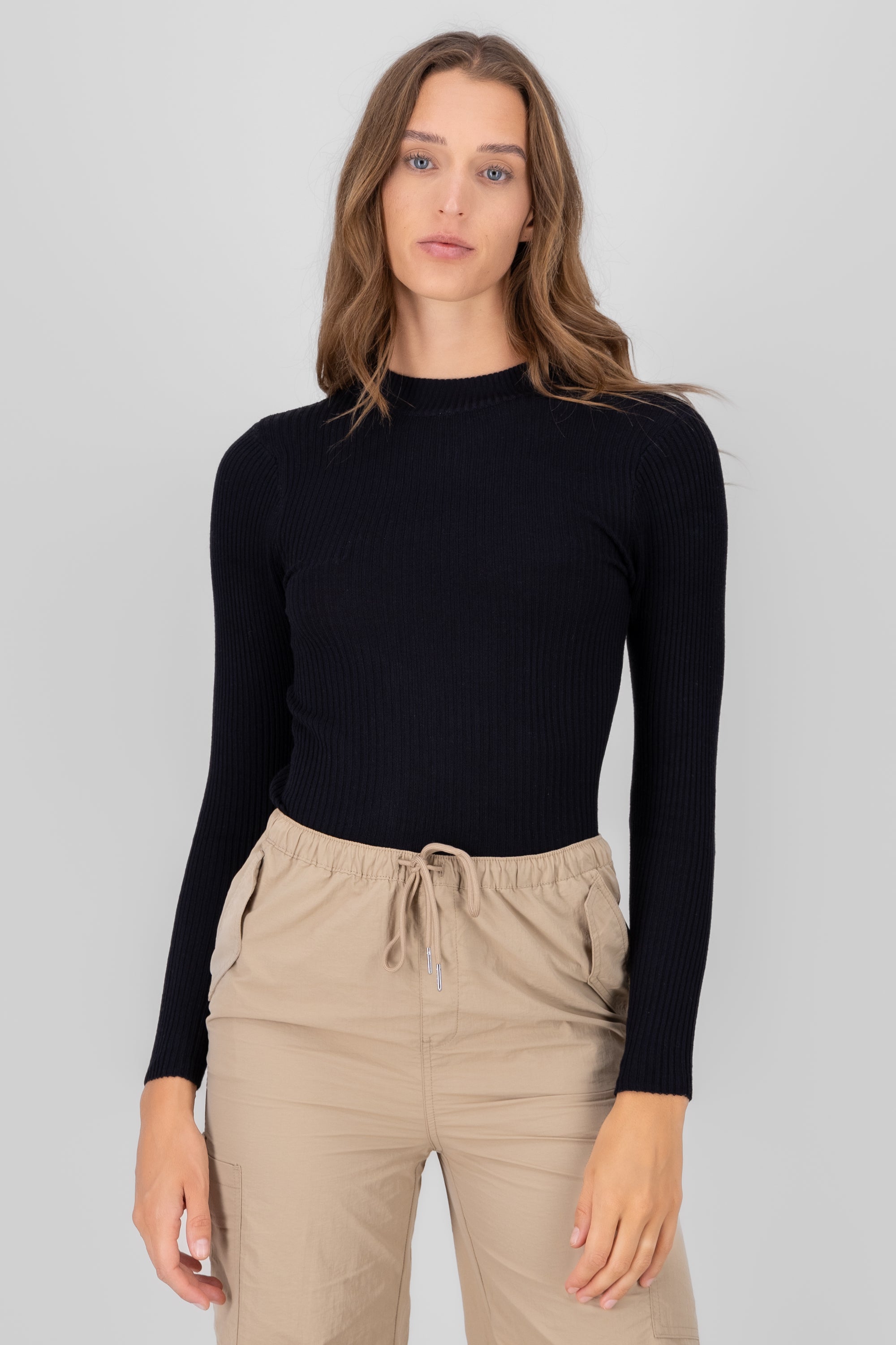 Top long sleeve rib BLACK