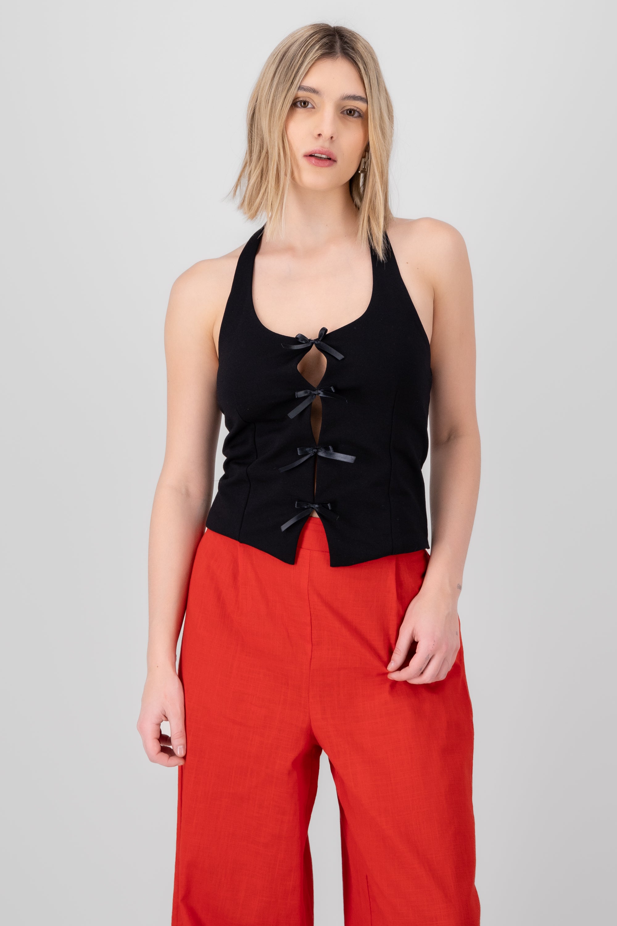 Top halter detalle moños NEGRO