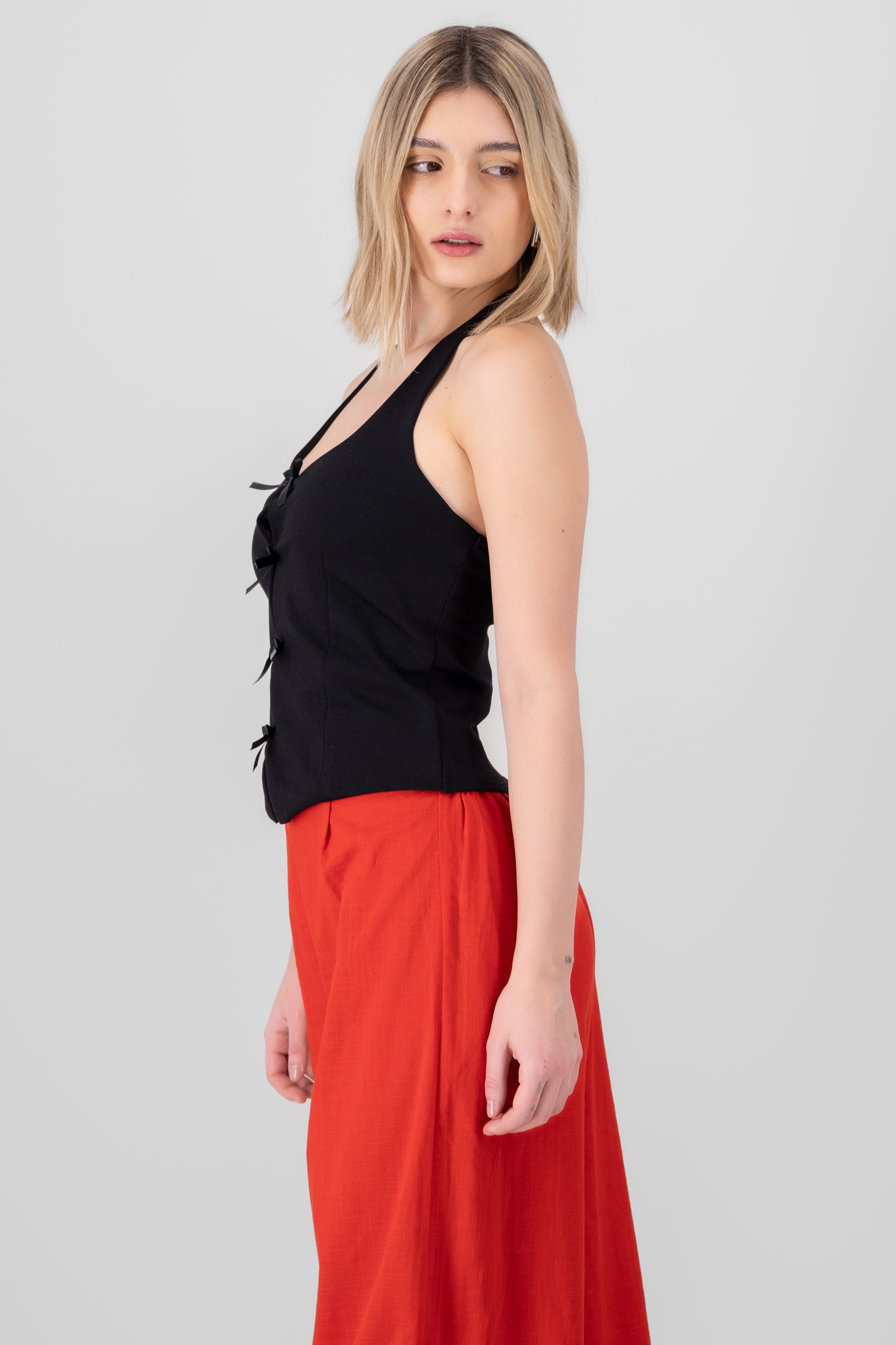 Top halter detalle moños NEGRO