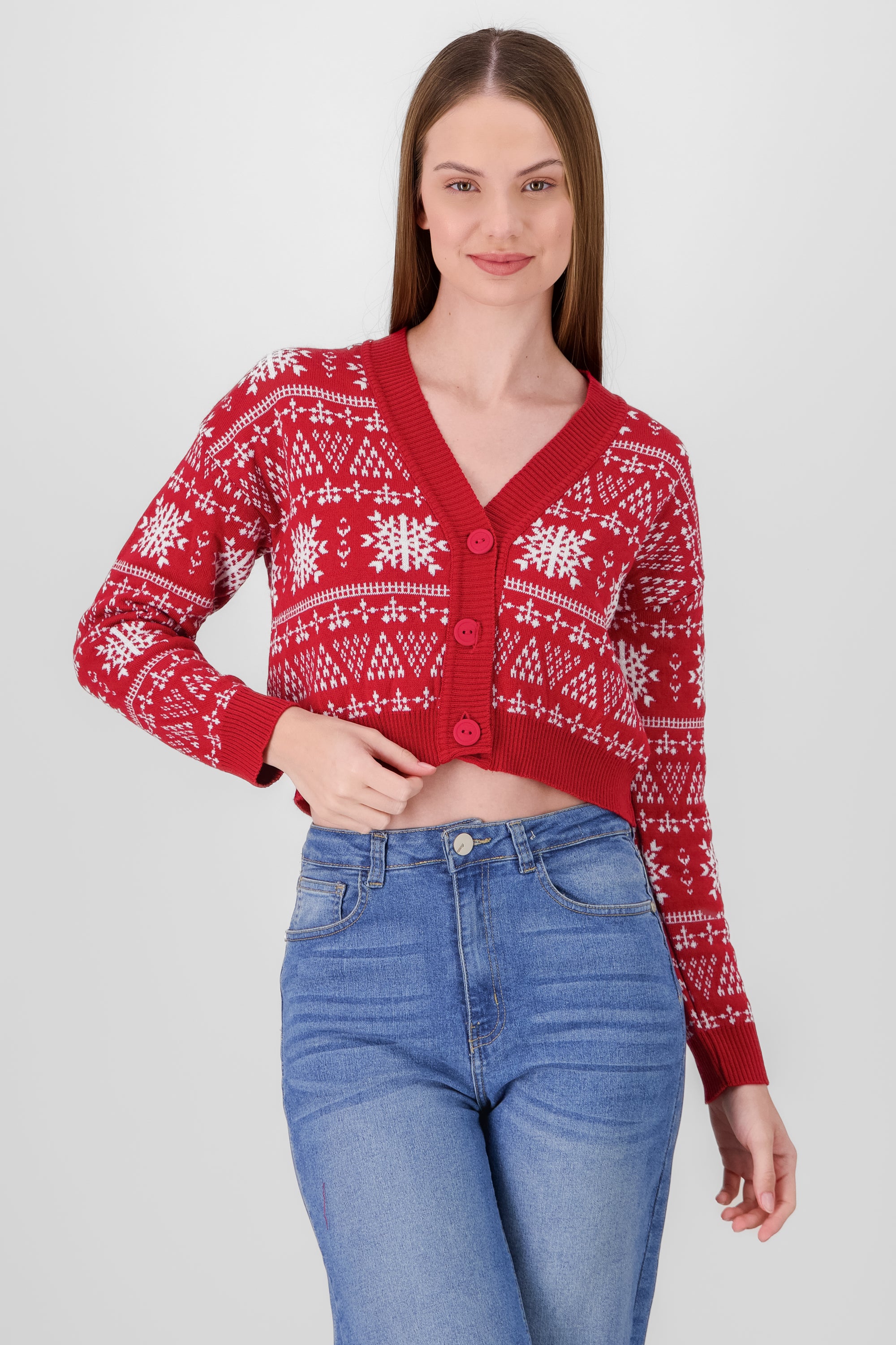 CARDIGAN GRECAS COPOS Lurex Combo red