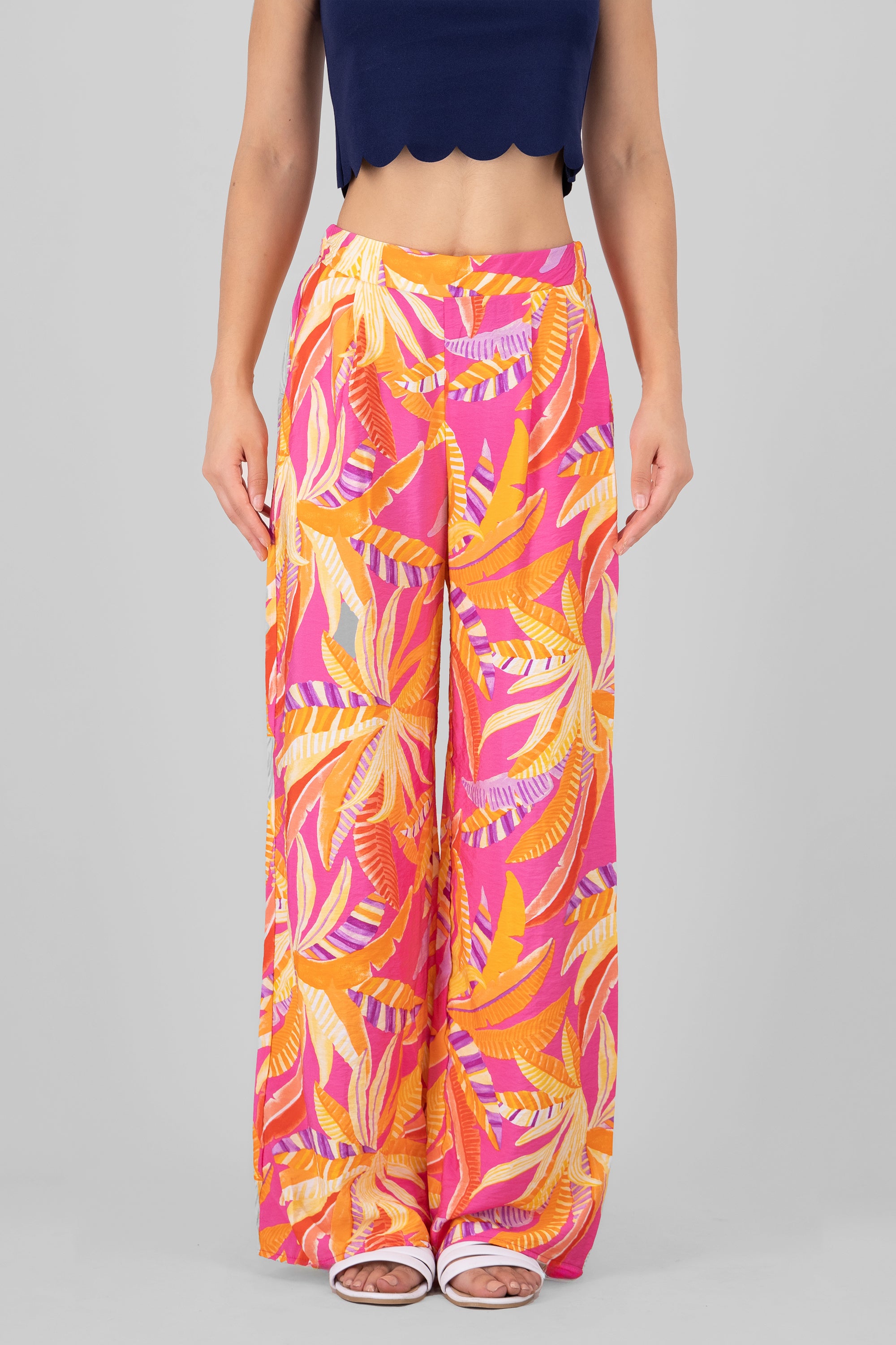 Pantalon amplio estampado tropical ROSA COMBO