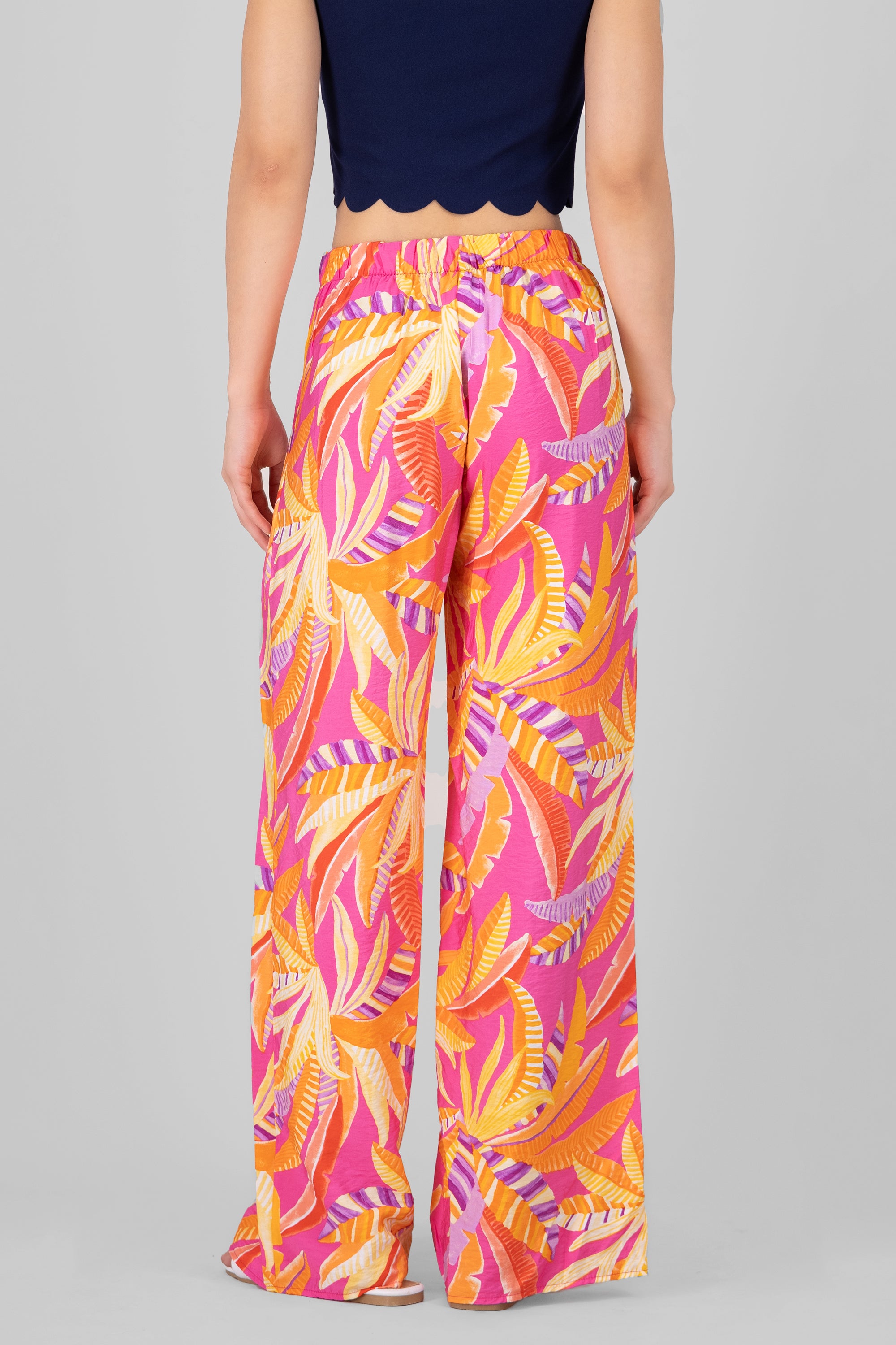 Pantalon amplio estampado tropical ROSA COMBO