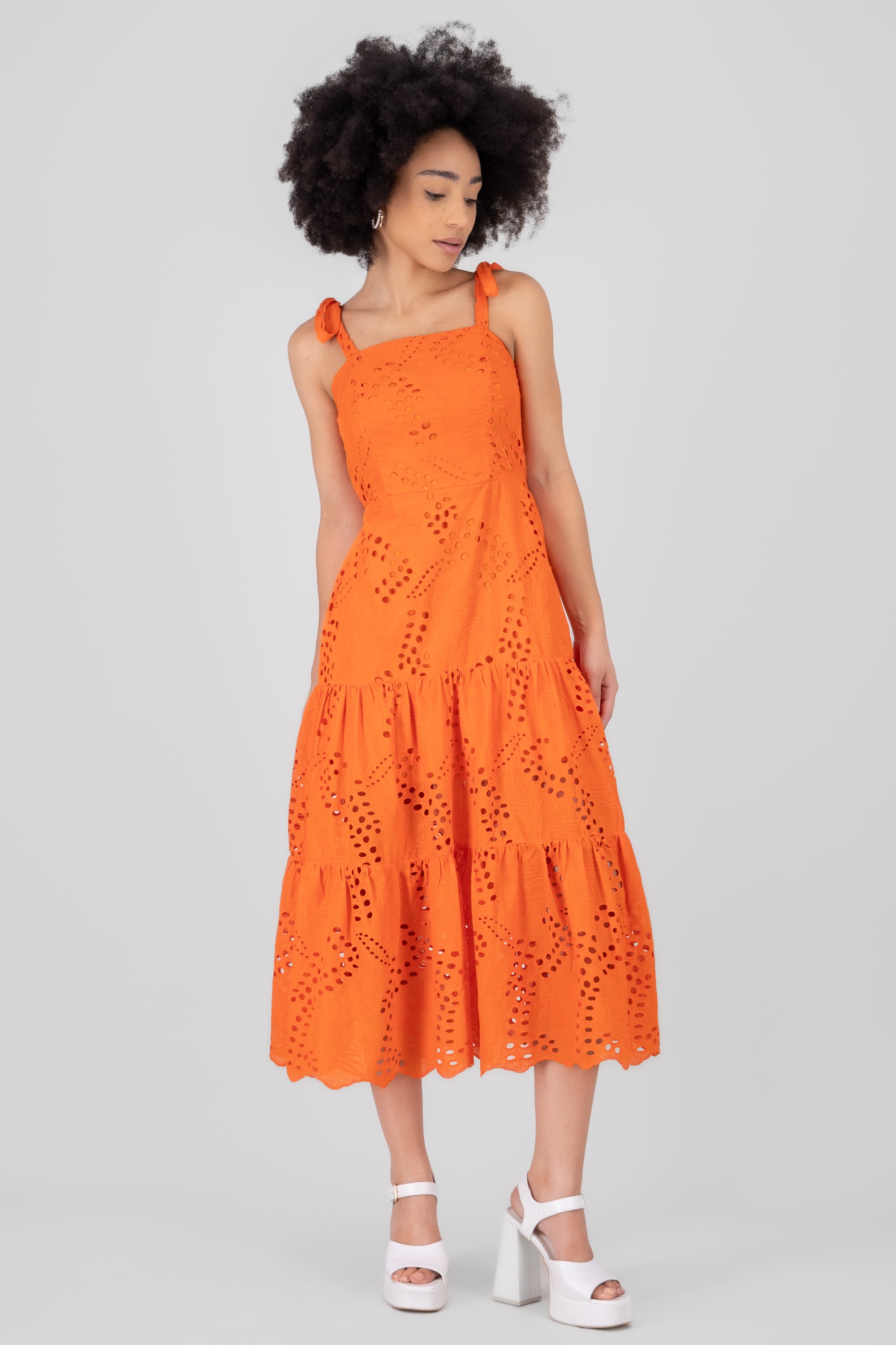 Midi Eyelet Straps dress ORANGE