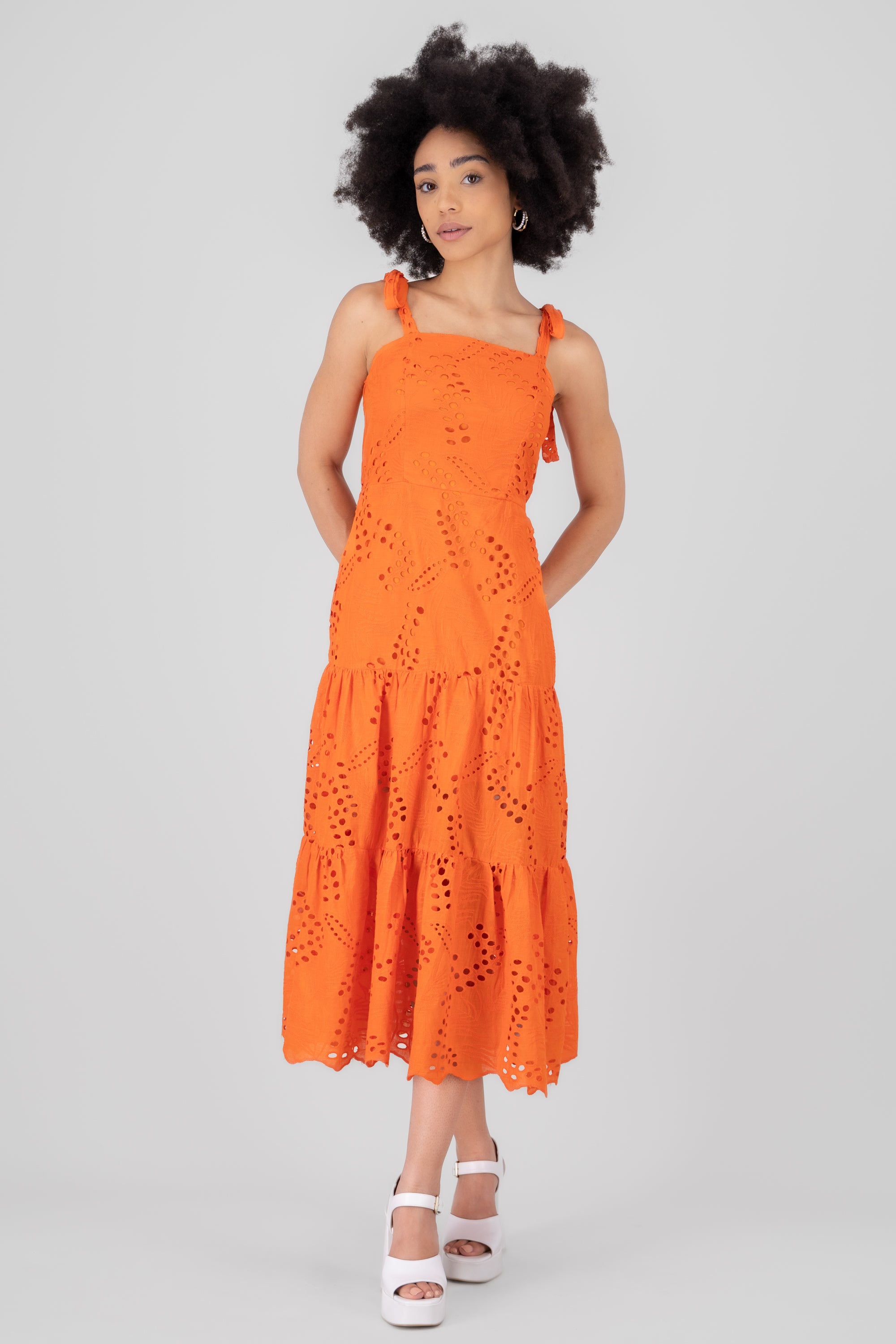 Midi Eyelet Straps dress ORANGE