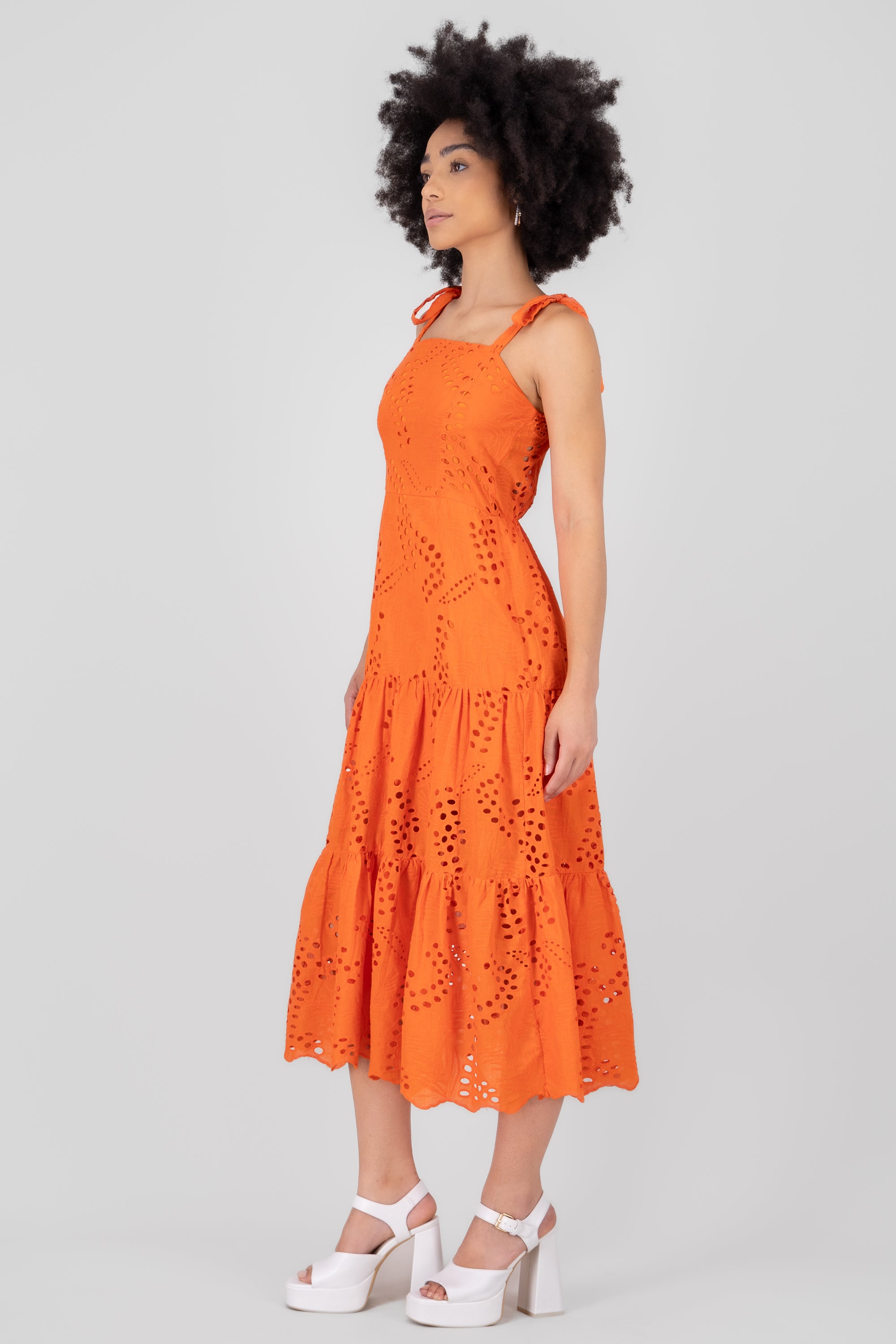 Midi Eyelet Straps dress ORANGE