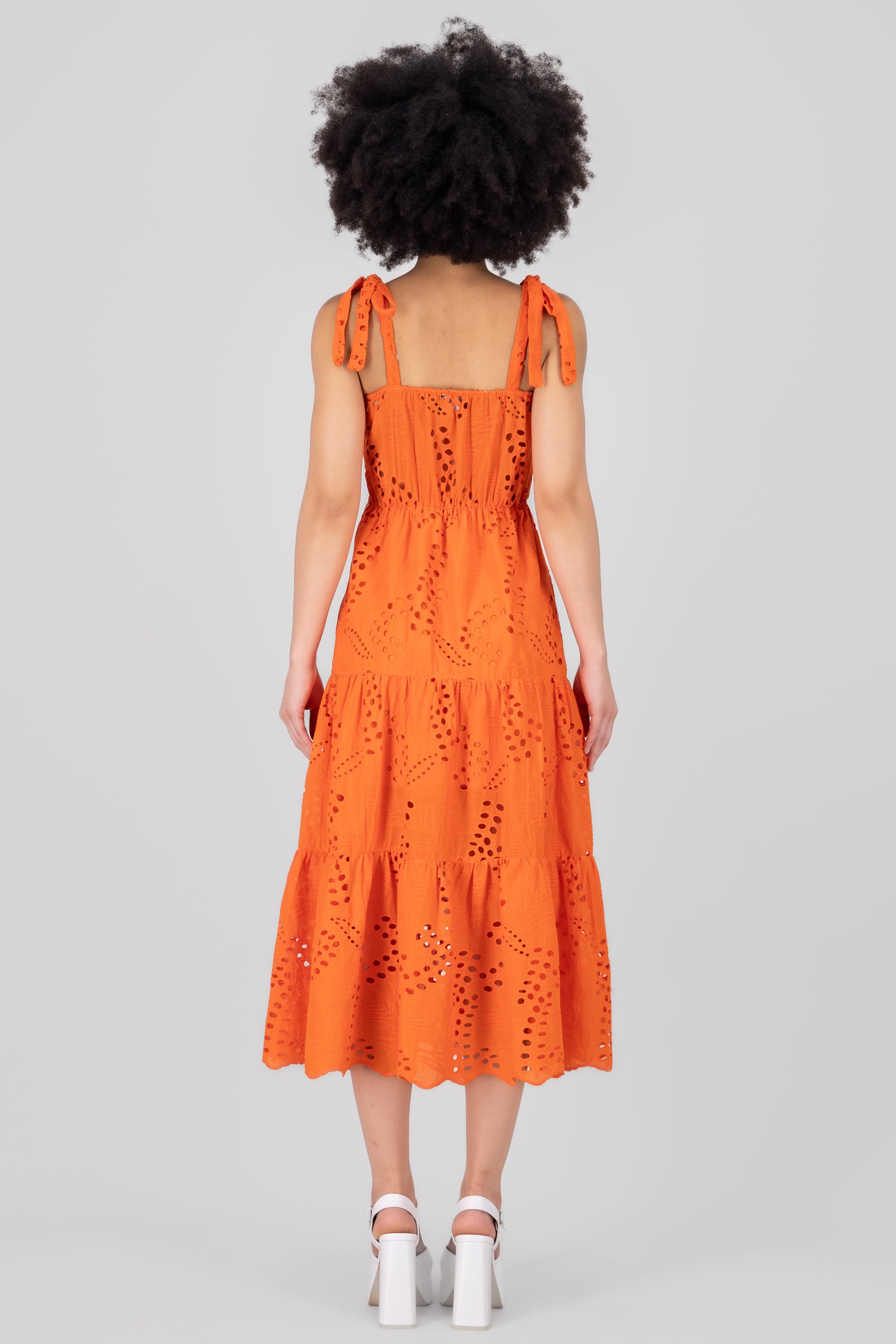 Midi Eyelet Straps dress ORANGE