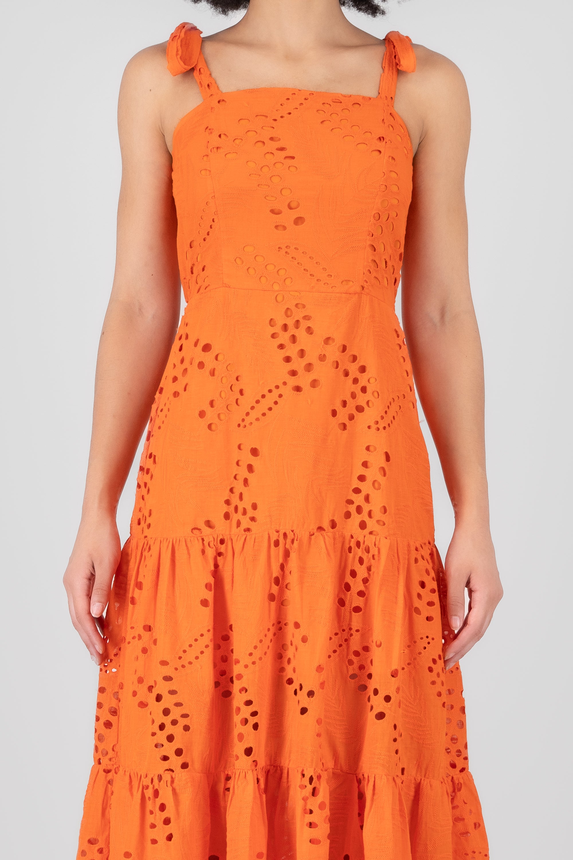 Midi Eyelet Straps dress ORANGE