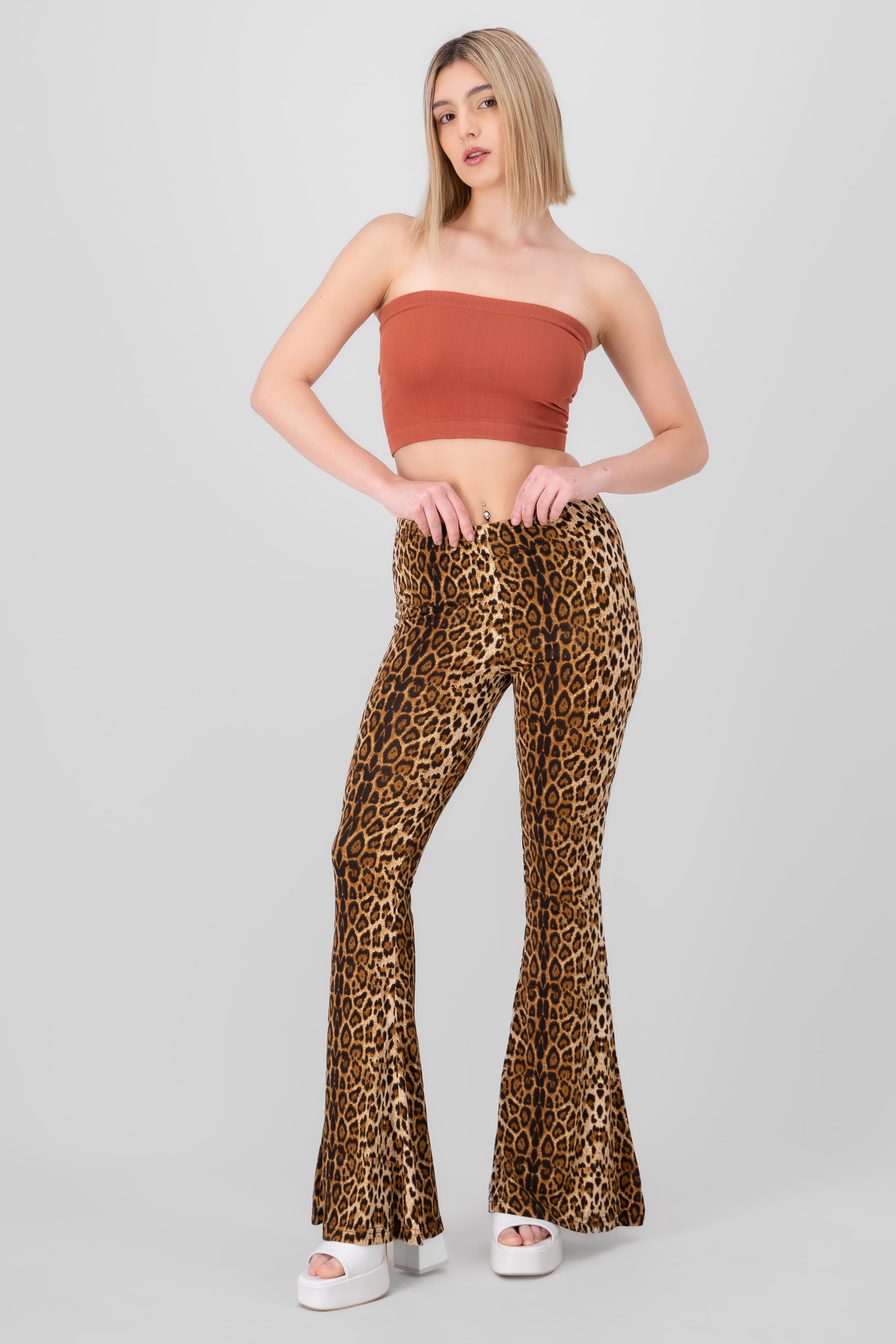 Flare Animal Print pants CAFE COMBO