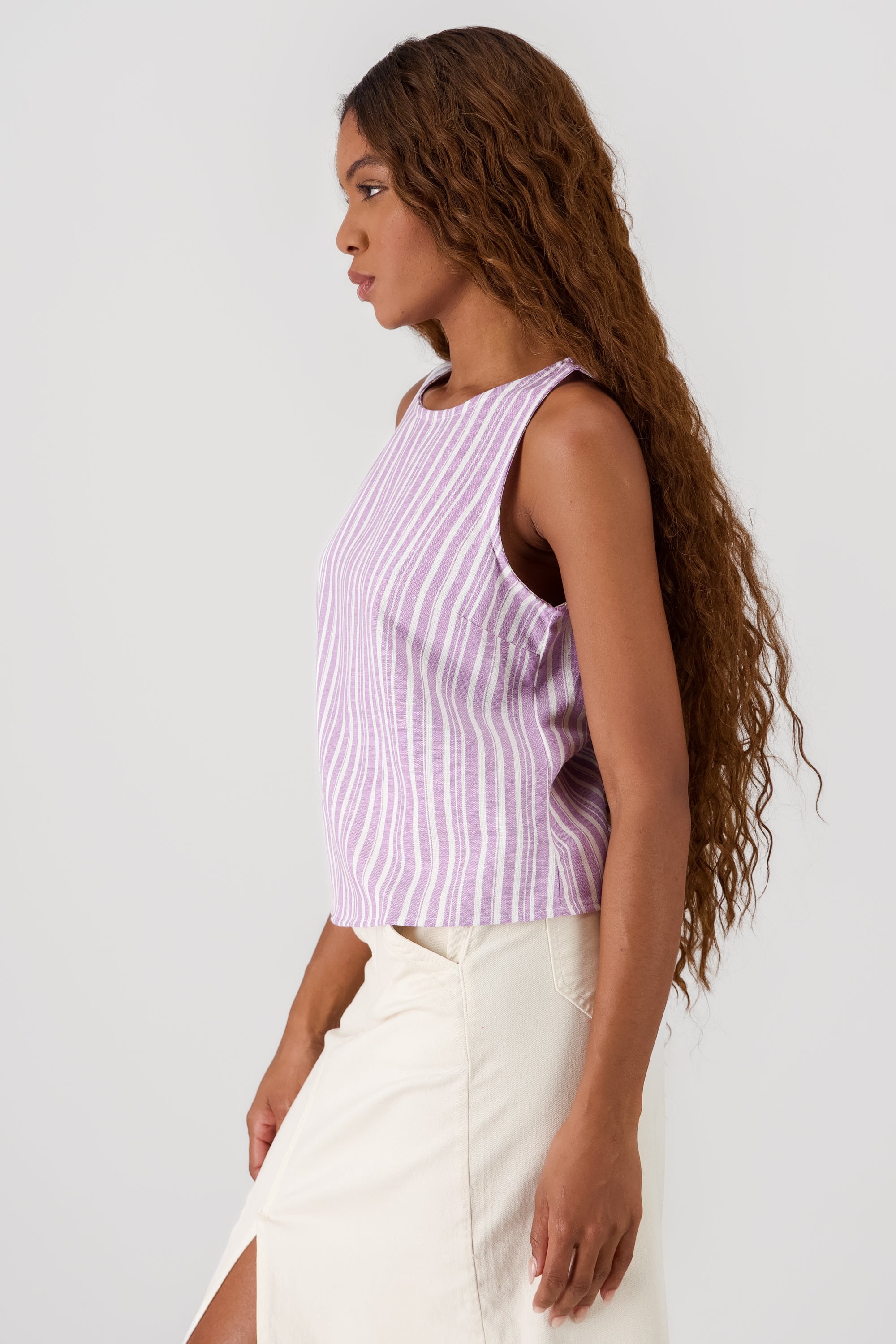 Sleeveless Top Lino Hypsters stripes LILAC