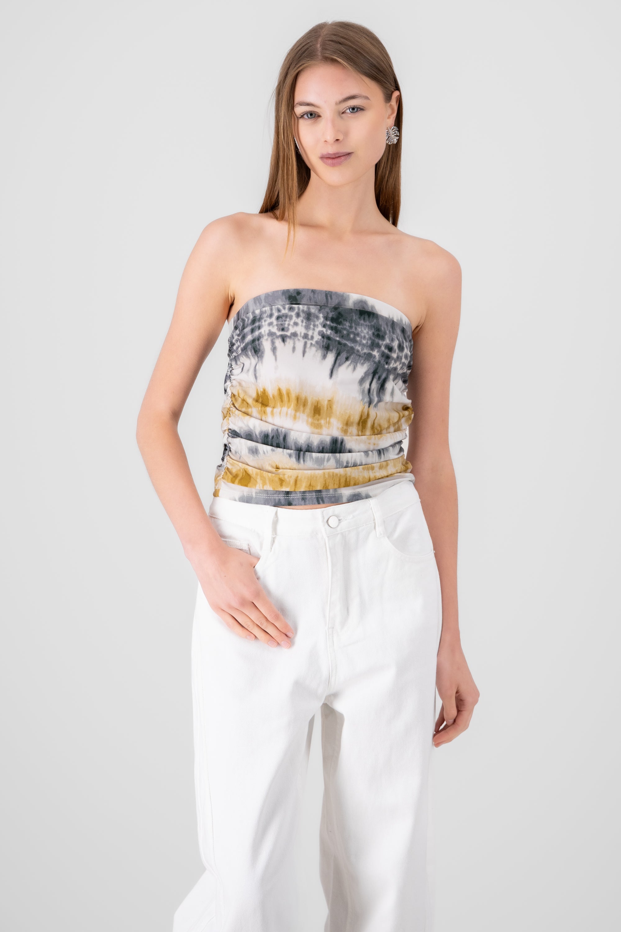 Top strapless estampado degradado AMARILLO COMBO