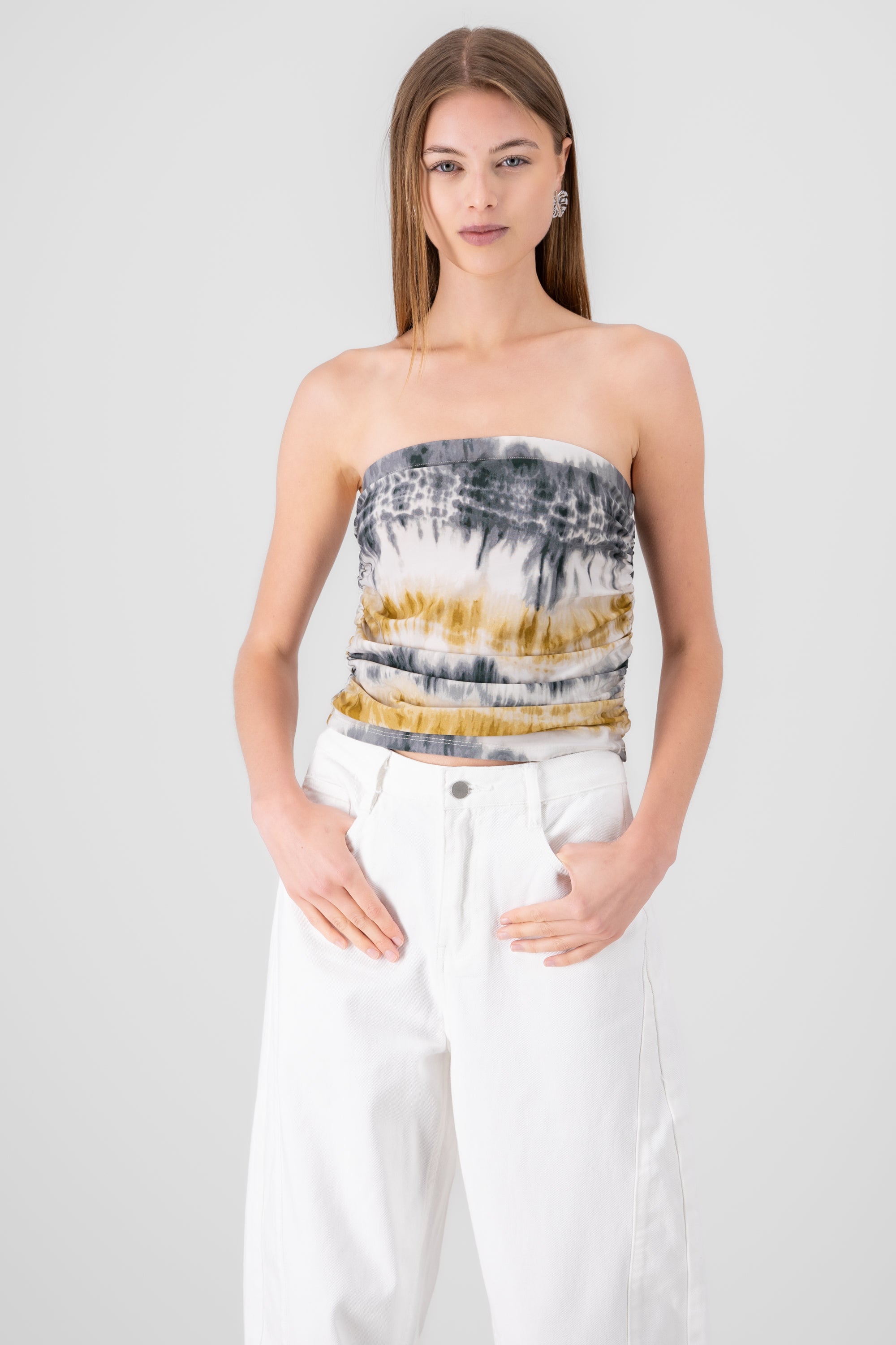 Top strapless estampado degradado AMARILLO COMBO