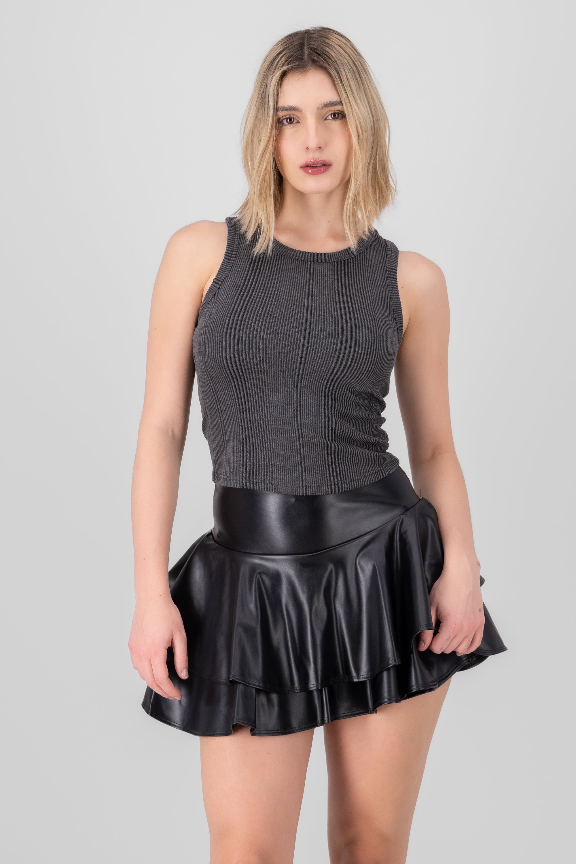 Top sin mangas rib deslavado GRIS OBSCURO
