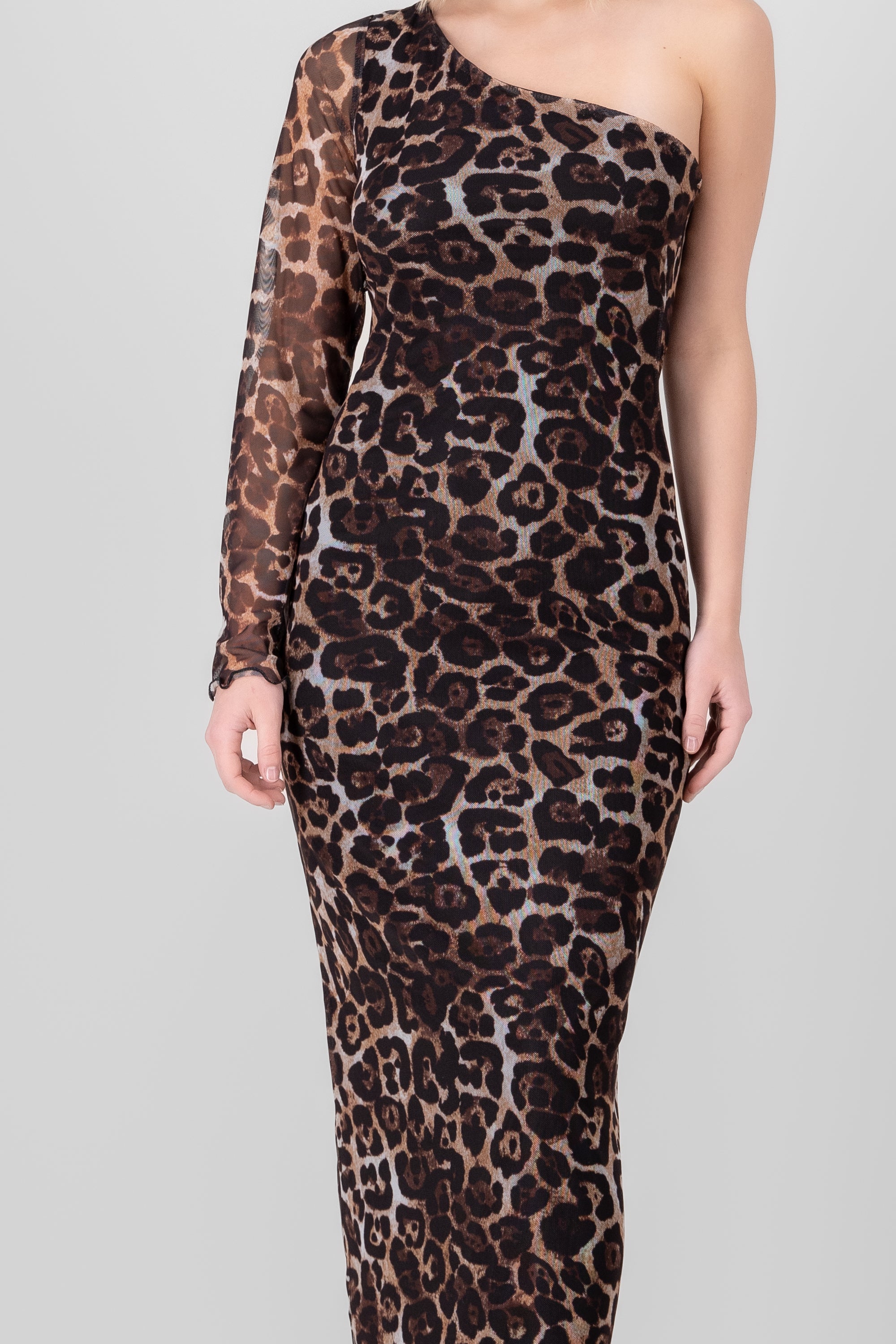 Vestido una manga animal print CAFE COMBO