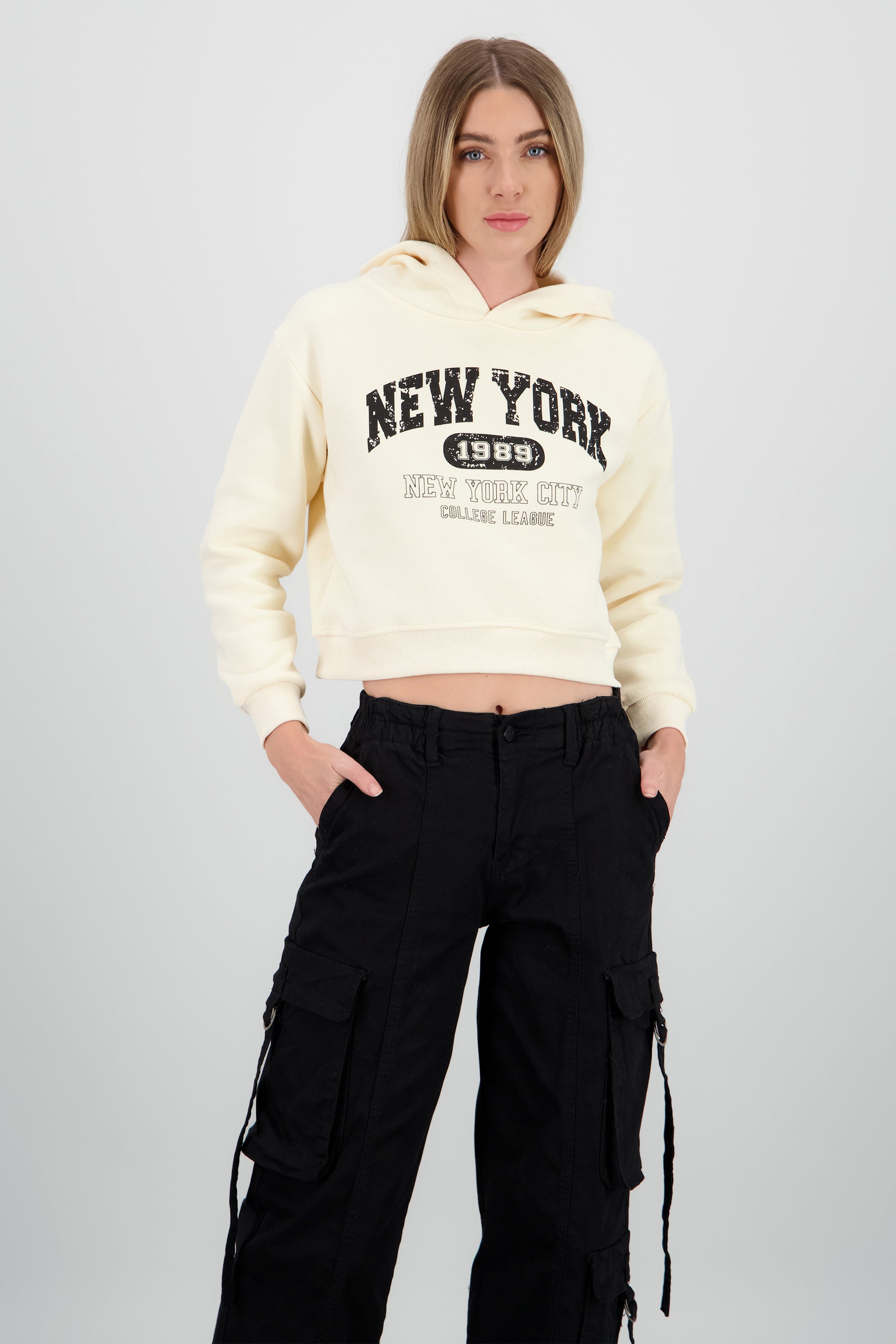 Sudadera corta new york TAUPE