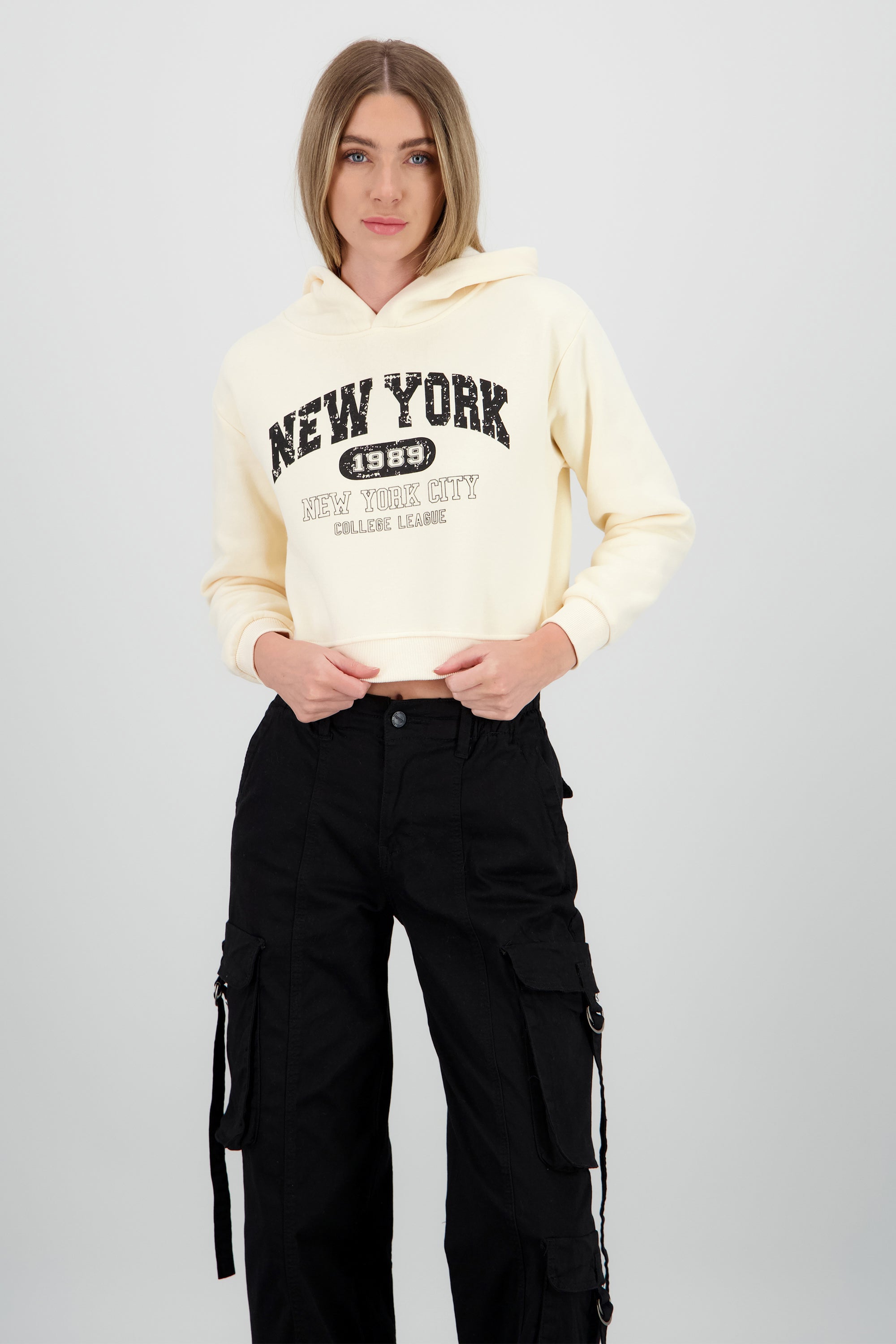 Sudadera corta new york TAUPE