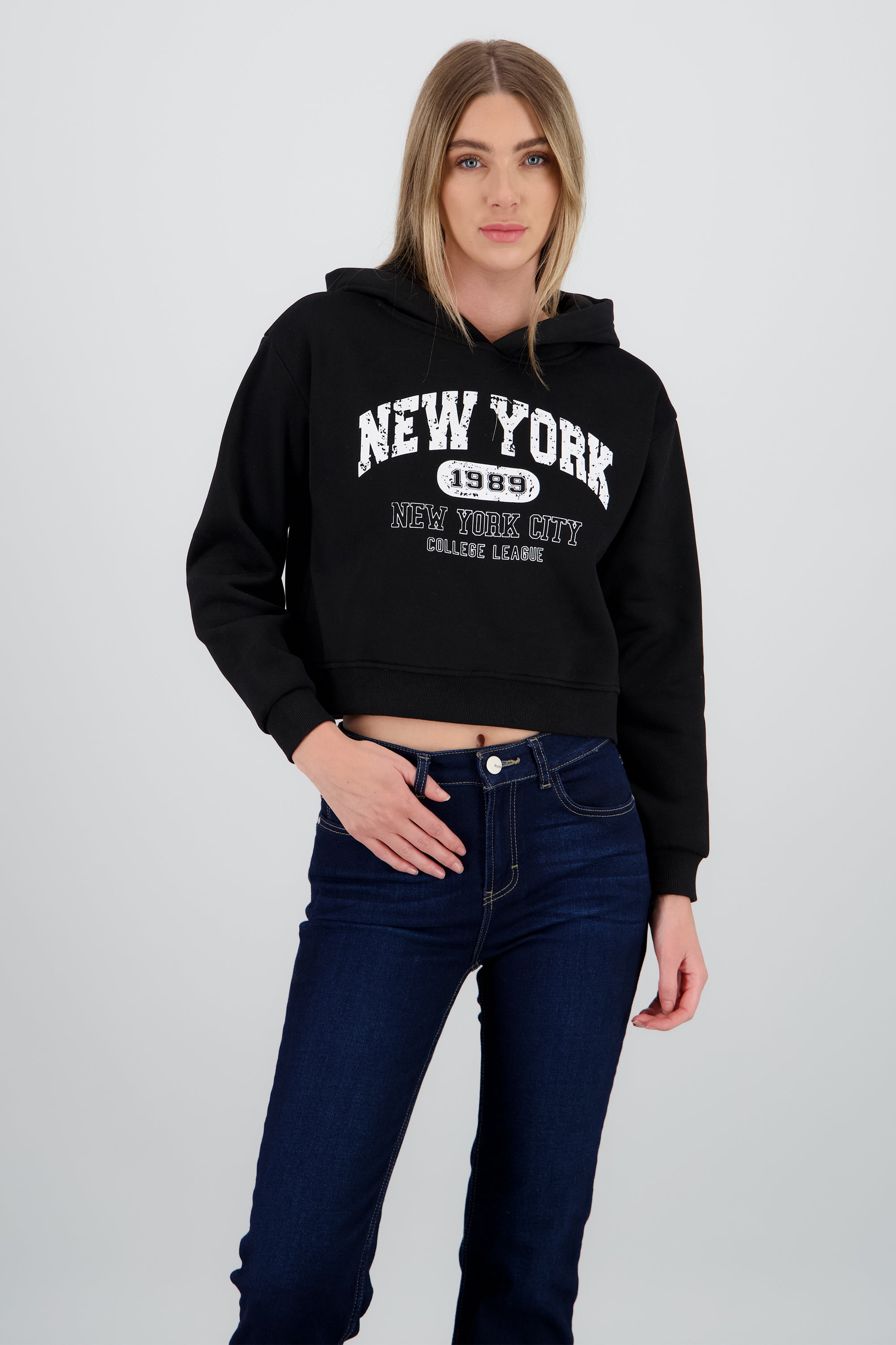 Sudadera corta new york NEGRO