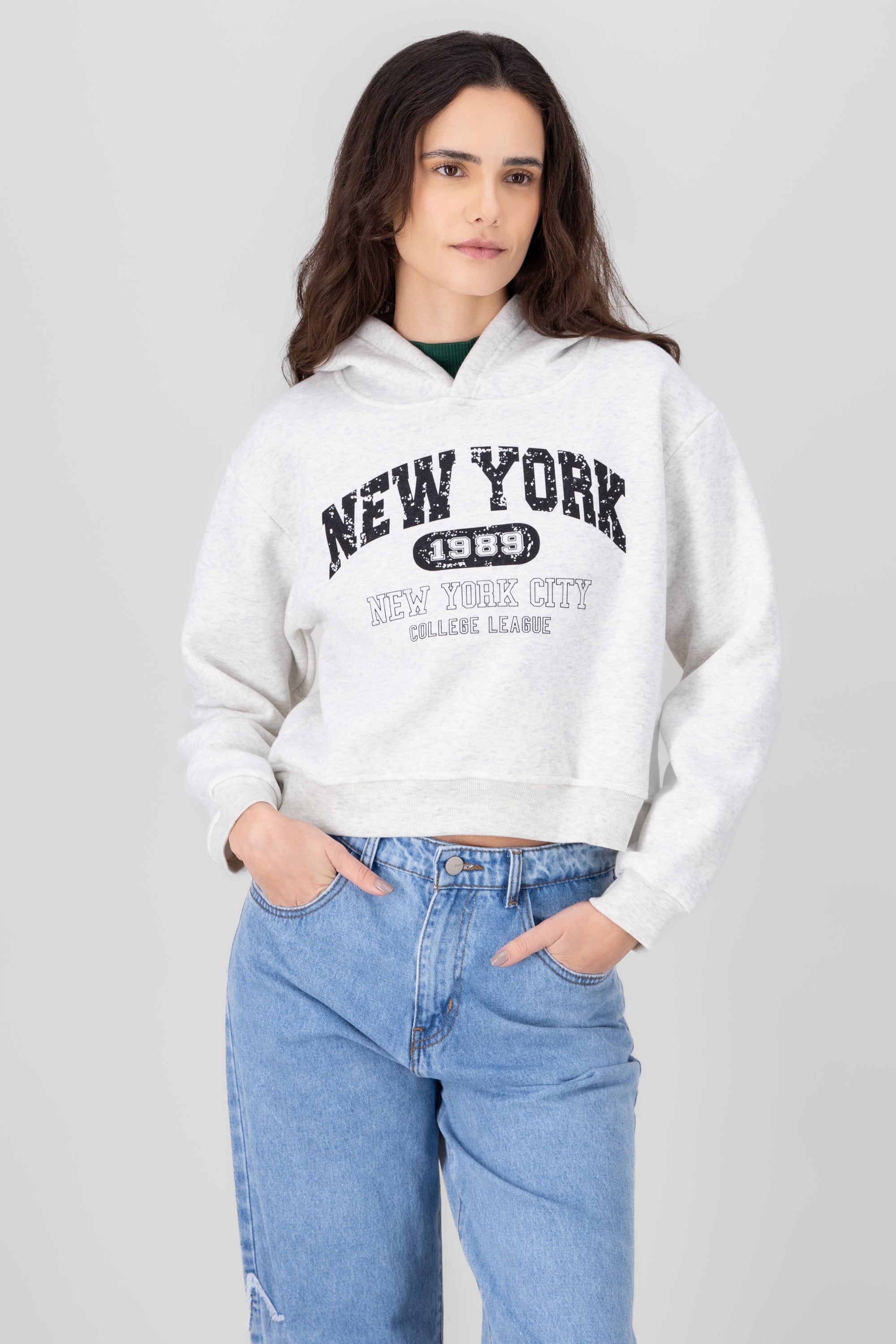 Sudadera corta new york GRIS COMBO