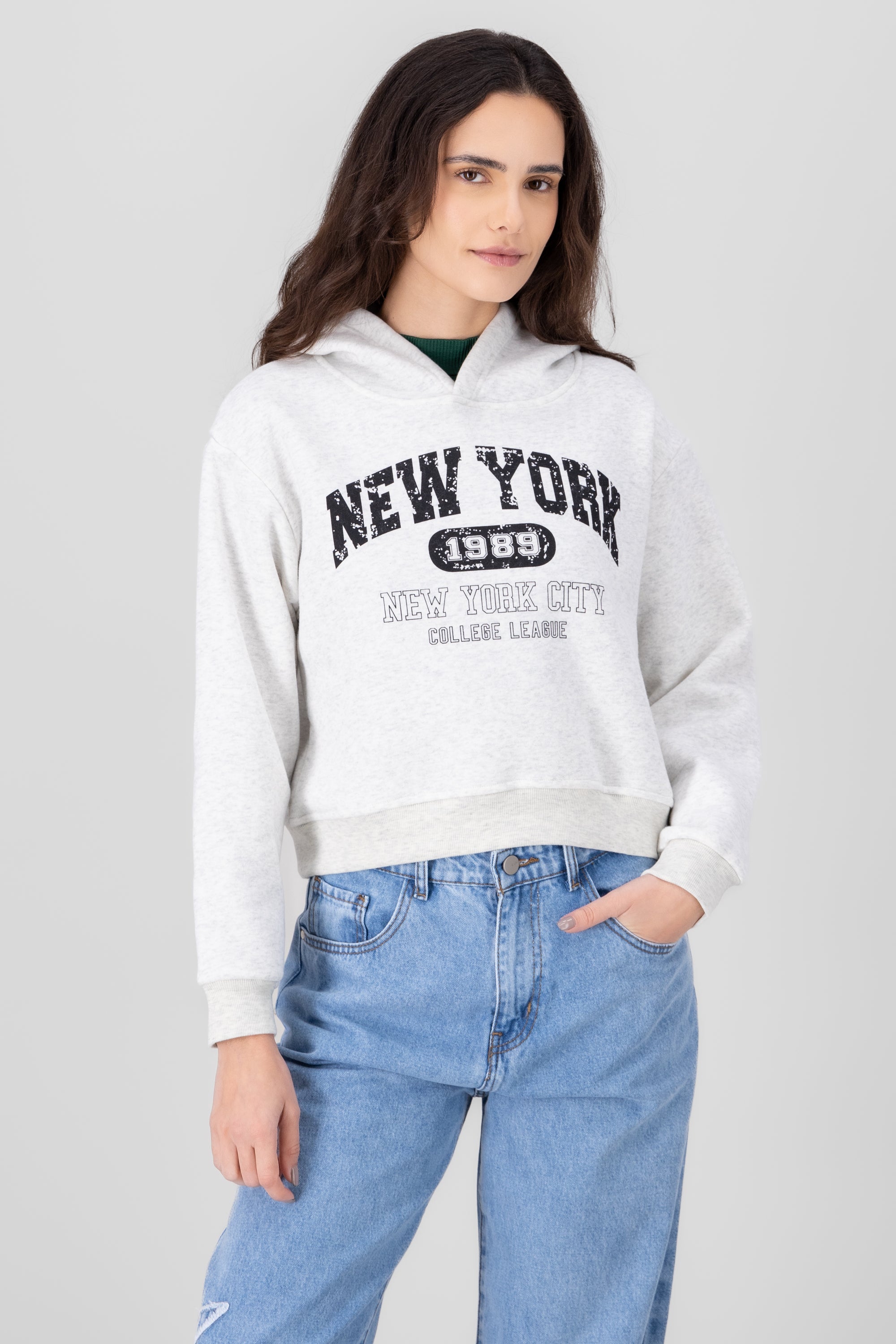 Sudadera corta new york GRIS COMBO