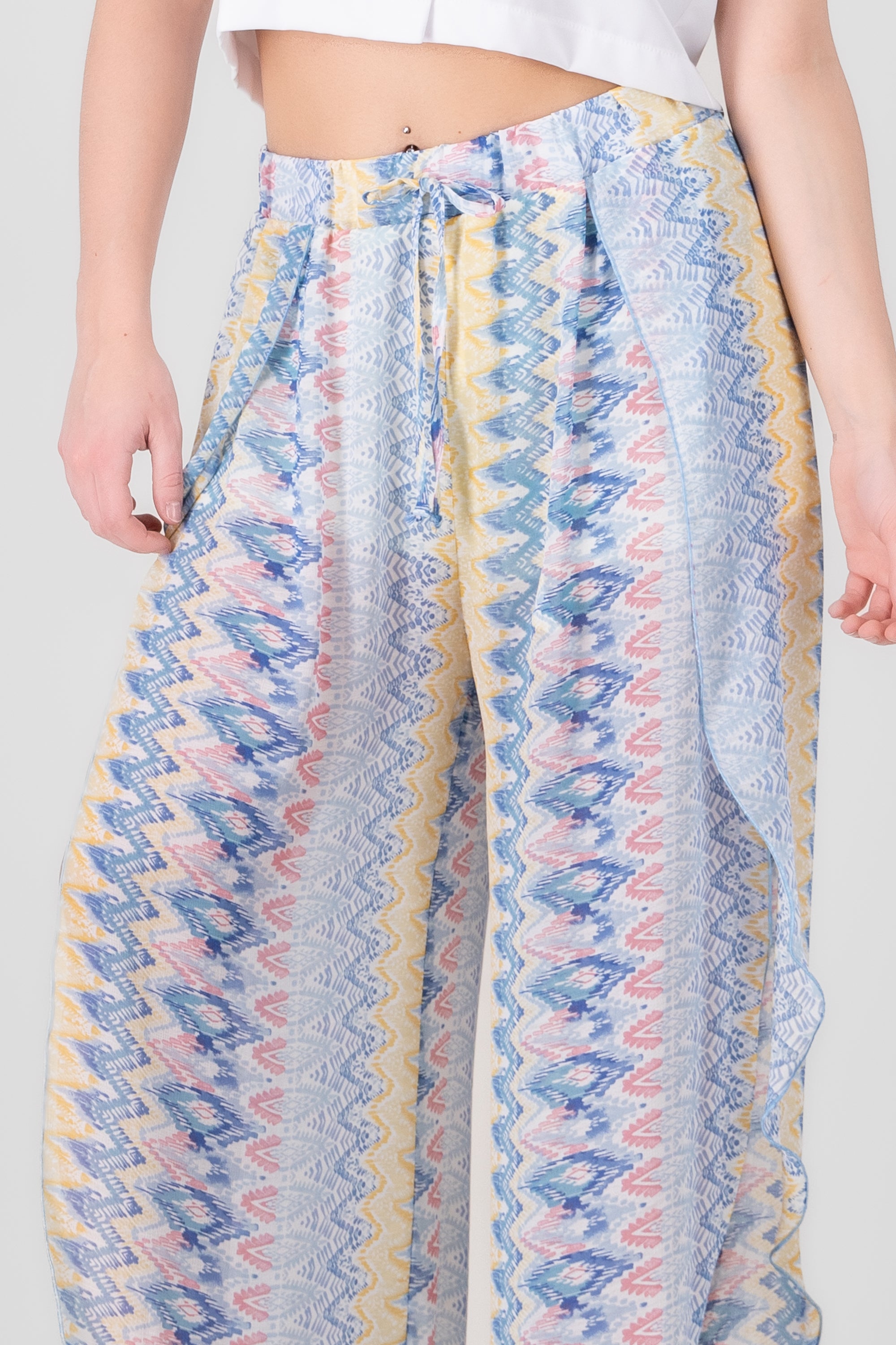 PANTALON AMPLIO DETALLE ABERTURA AZUL COMBO