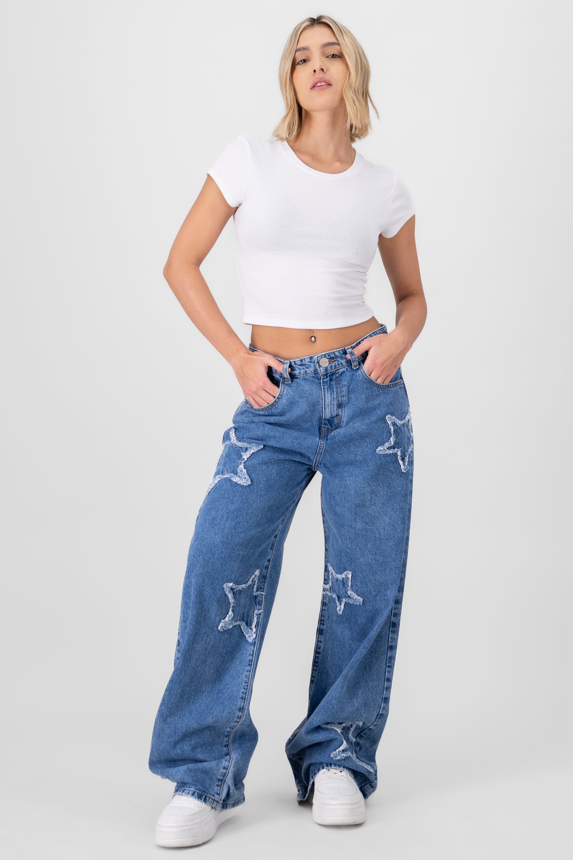 Wide leg jeans with stars Medium Wash