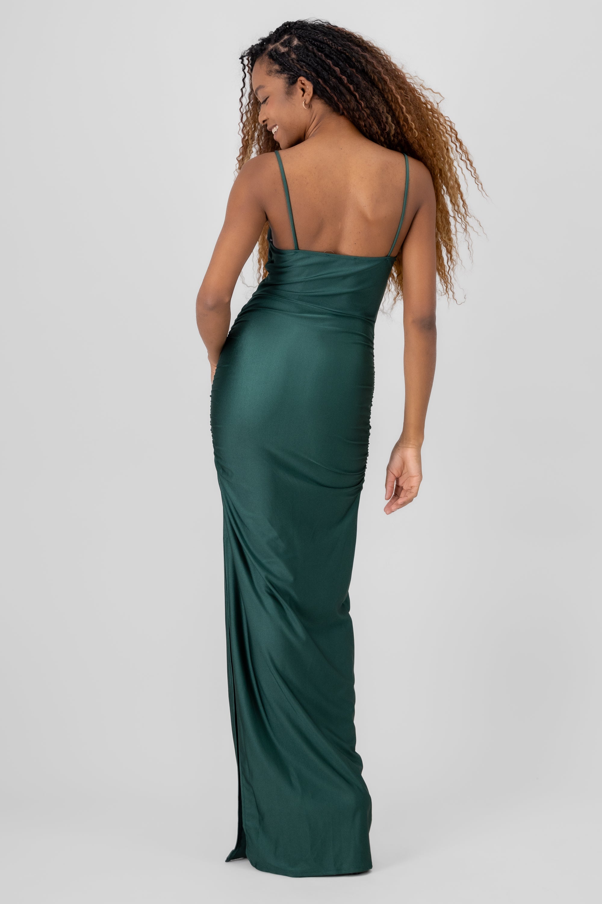 Vestido maxi liso VERDE CAZADOR