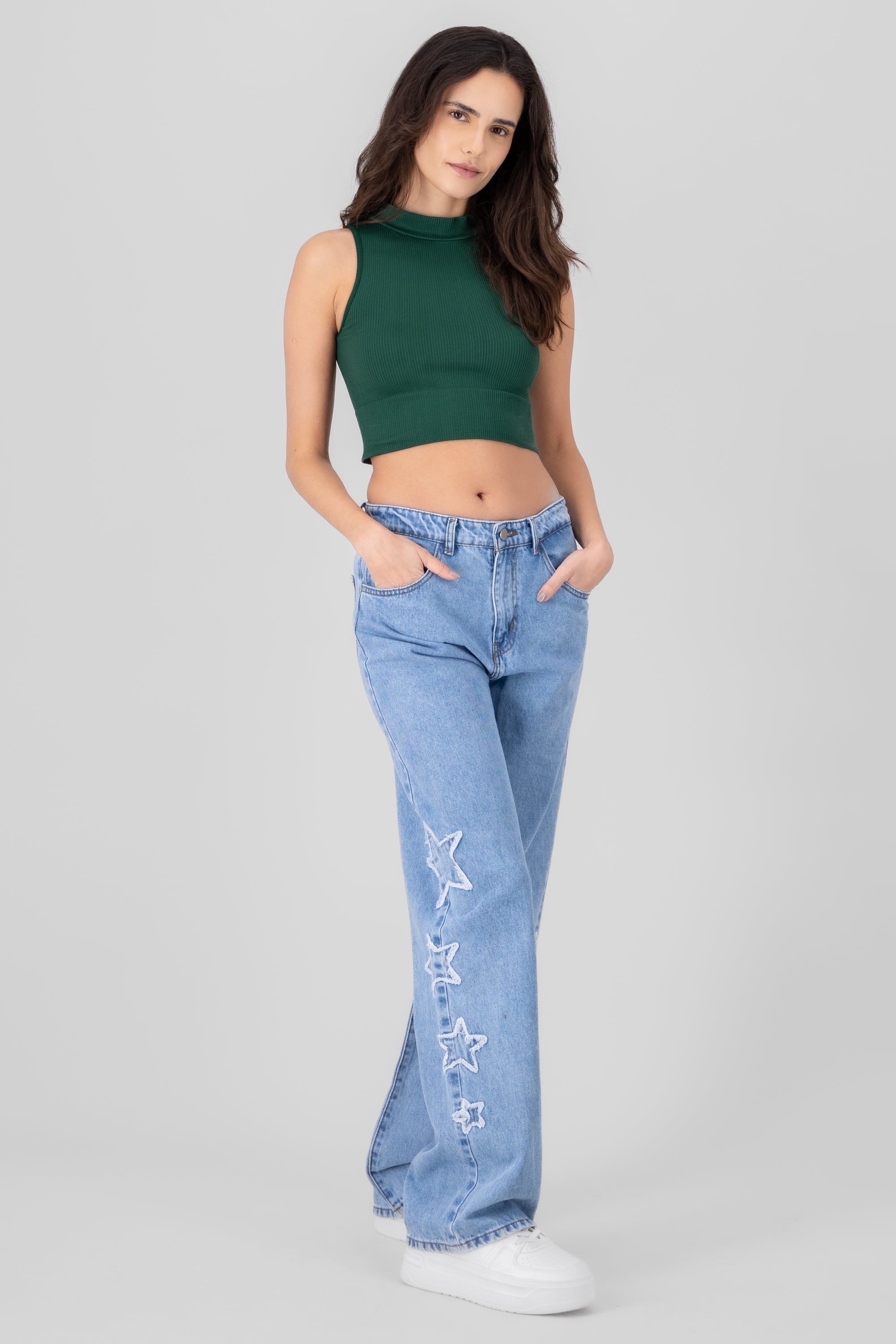 Straight jeans with asymmetric stars Light Wash