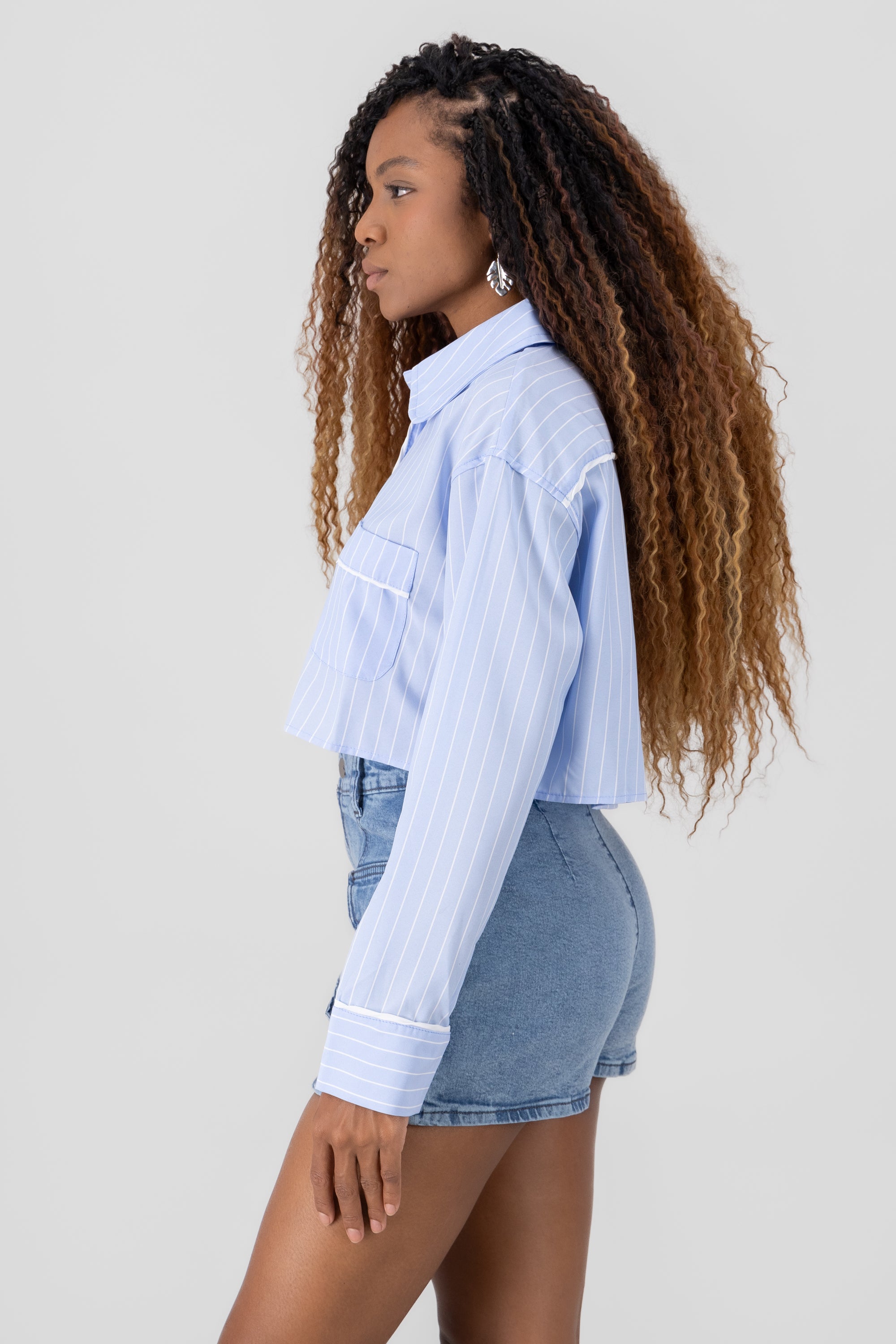 Camisa liso manga larga AZUL COMBO