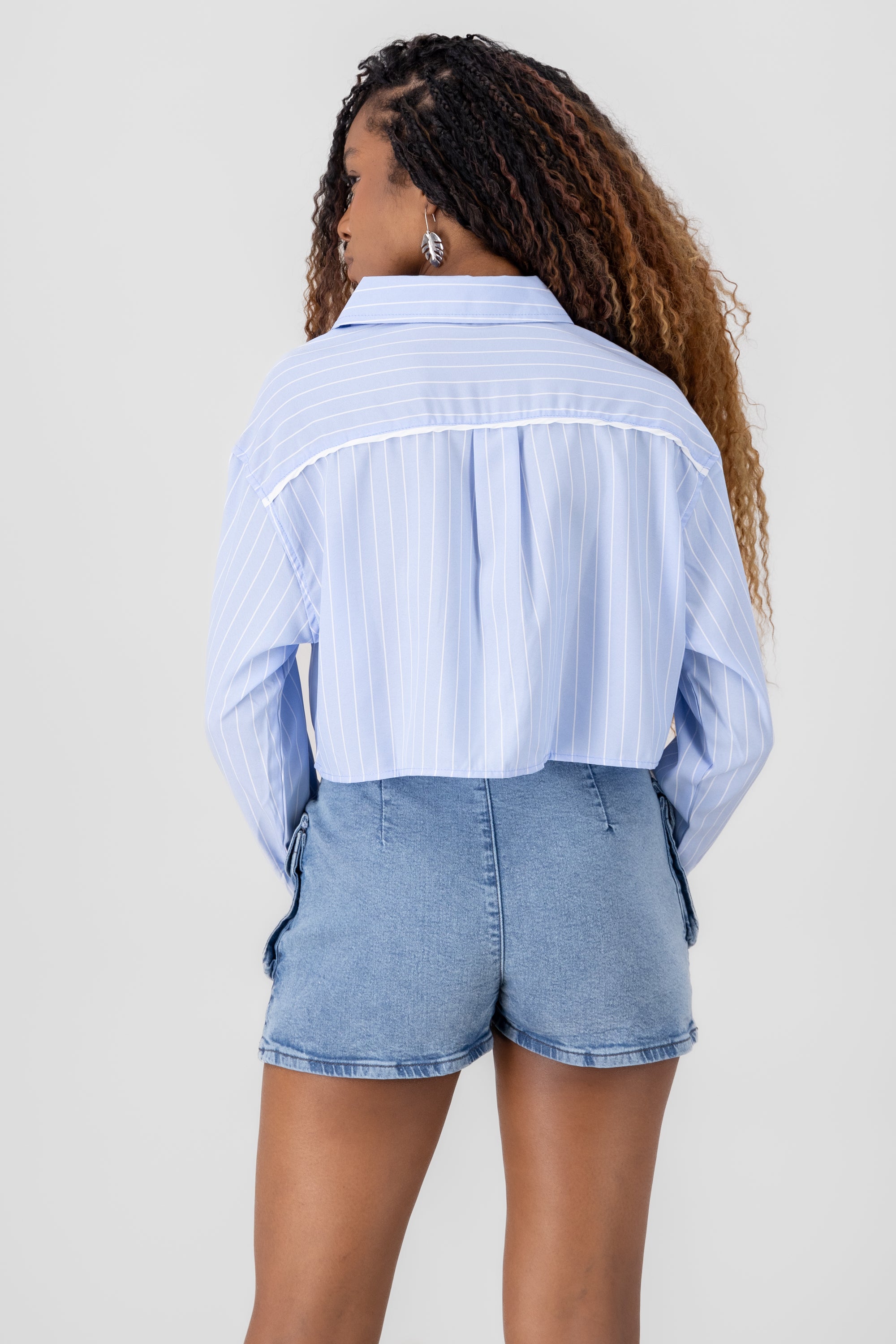 Camisa liso manga larga AZUL COMBO