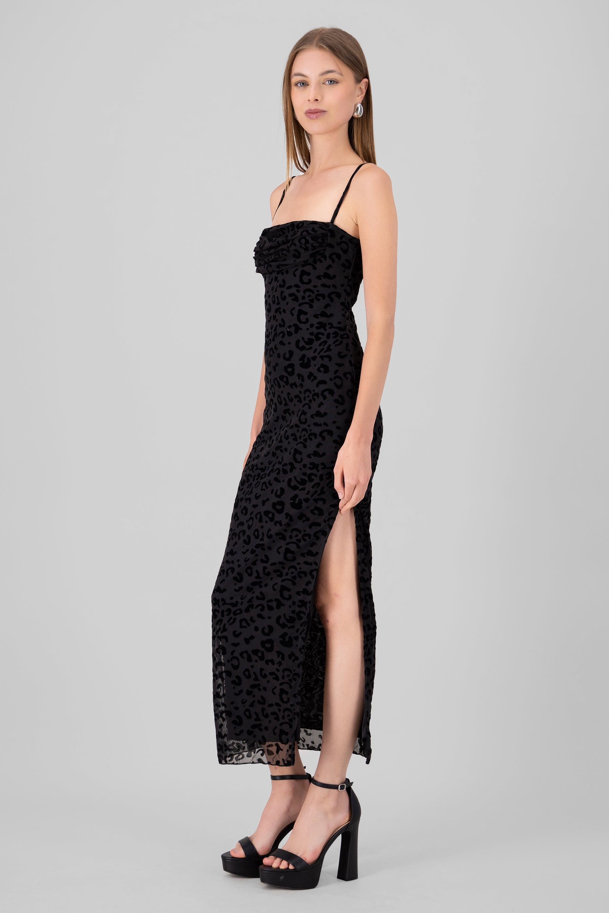 Maxi Leopardo Mesh Flock dress BLACK