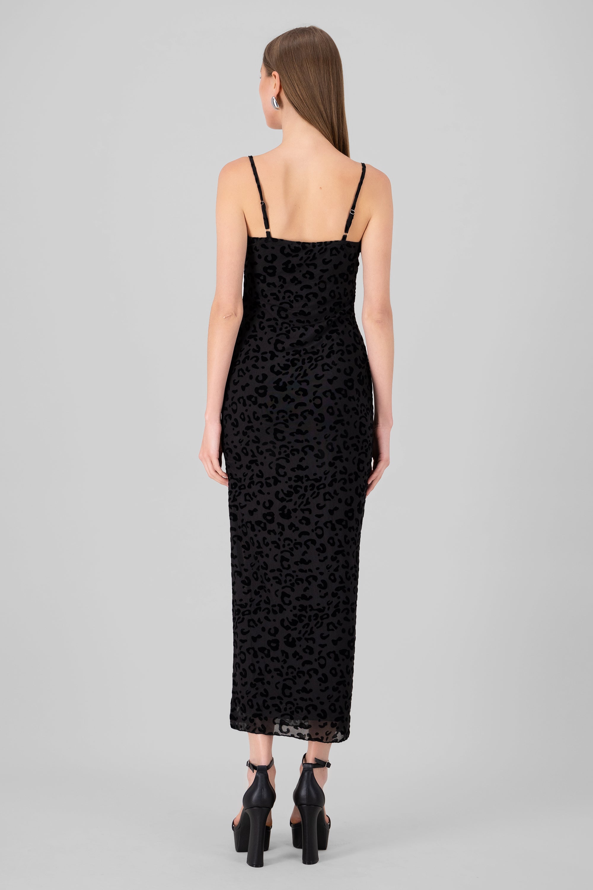Maxi Leopardo Mesh Flock dress BLACK