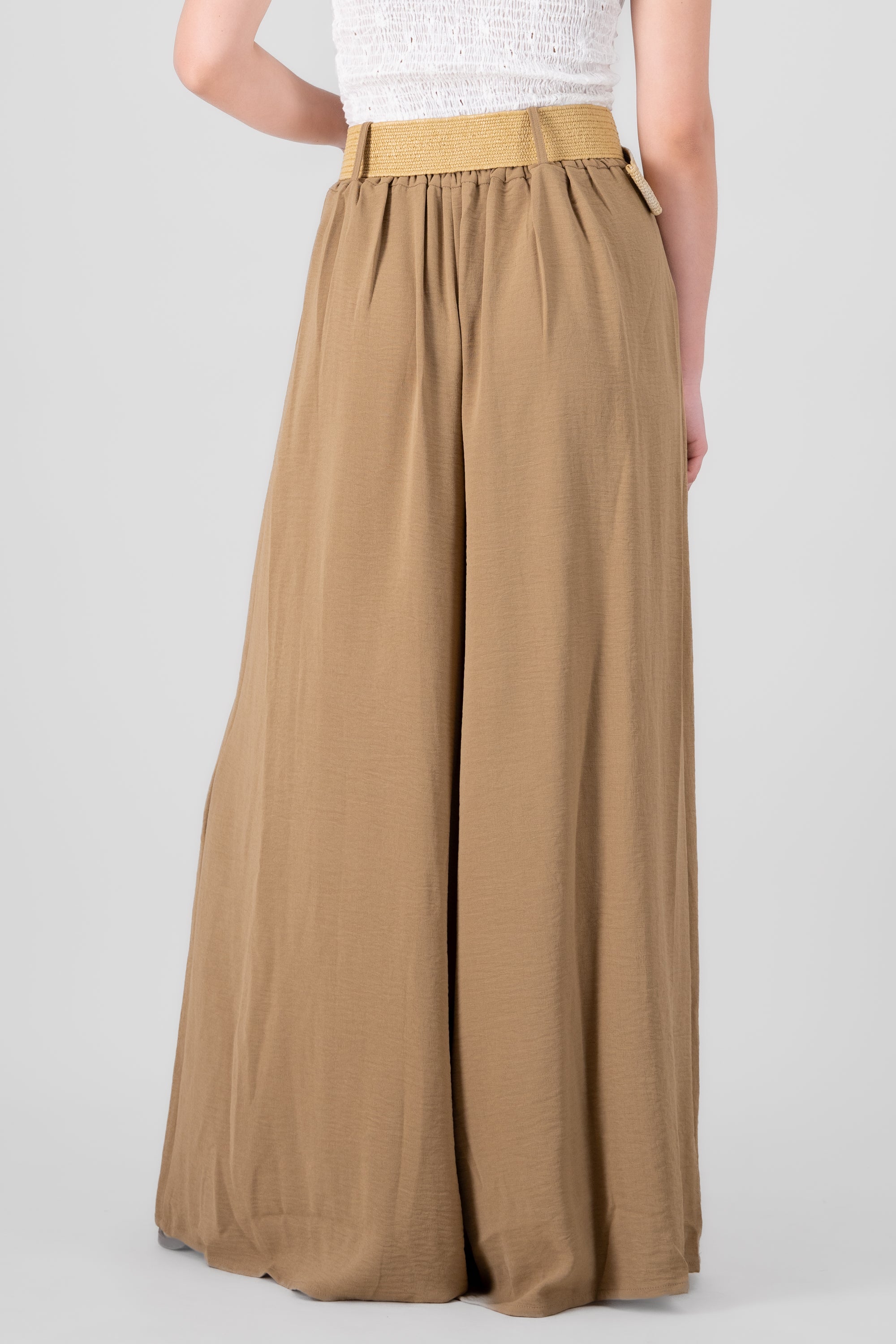 Broad pants with belt SAND