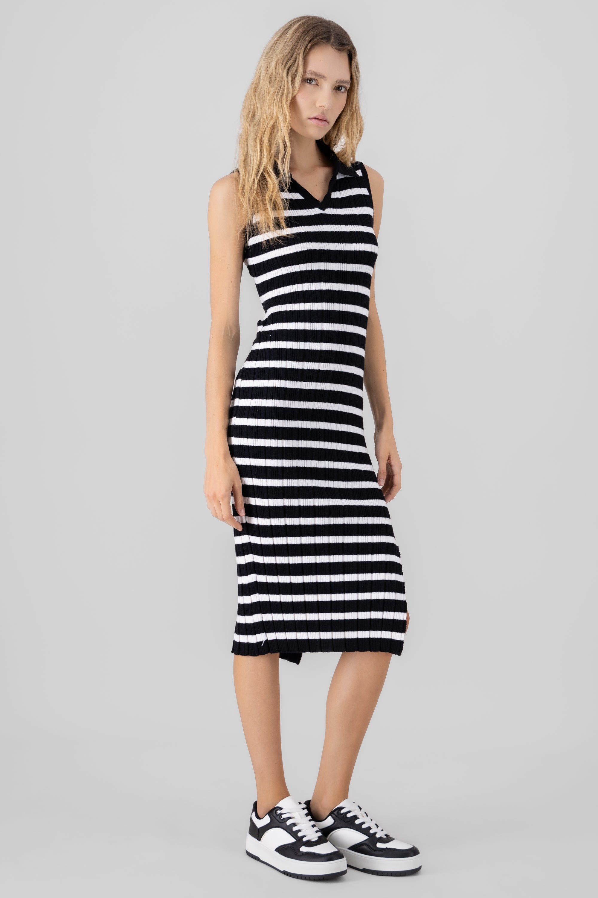 Woven striped dress Black Combo