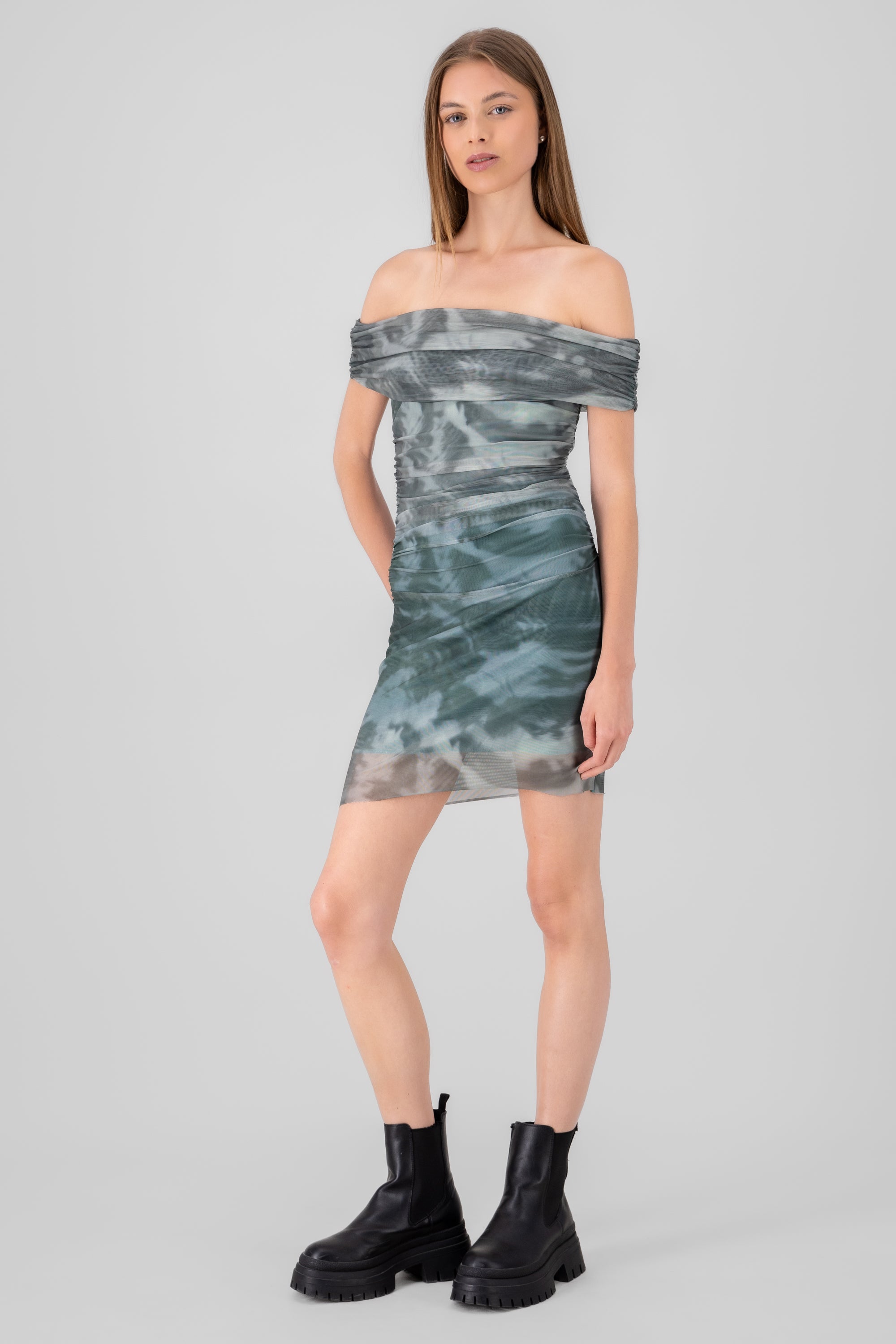 Mini vestido mesh bardot VERDE