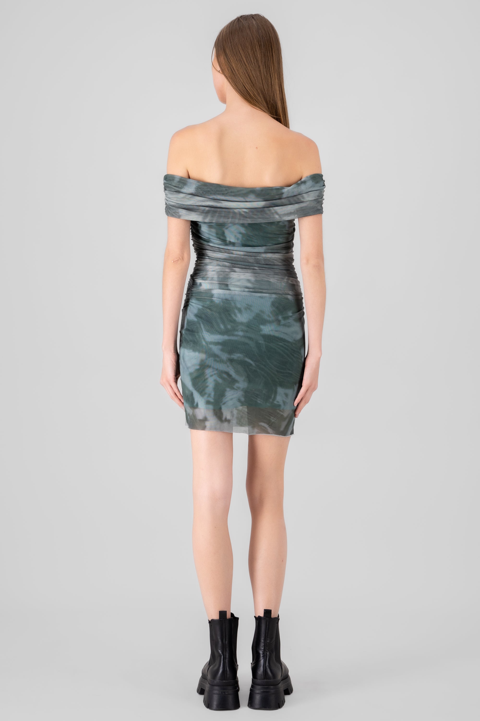 Mini vestido mesh bardot VERDE