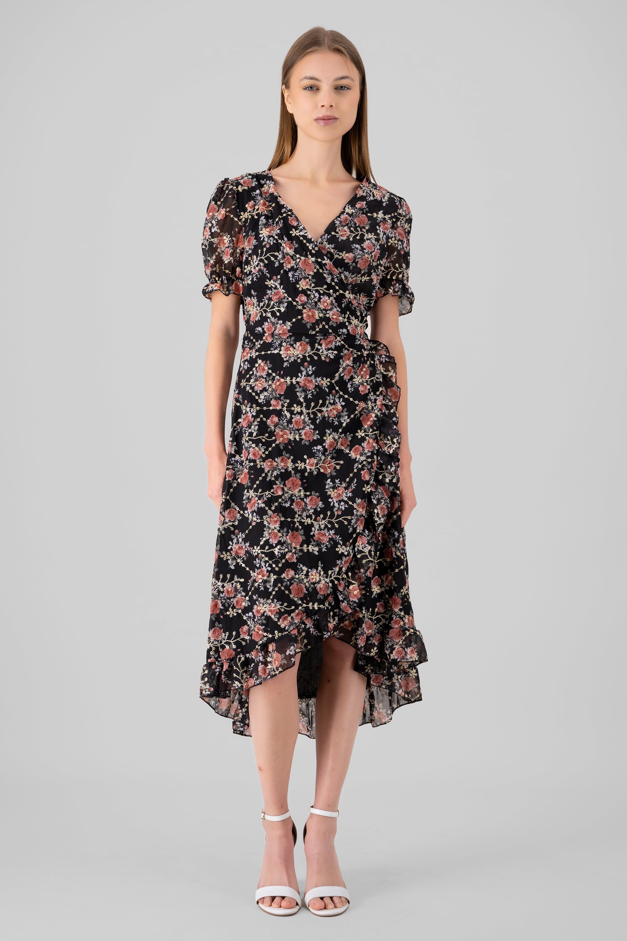 Vestido maxi olan flores NEGRO COMBO